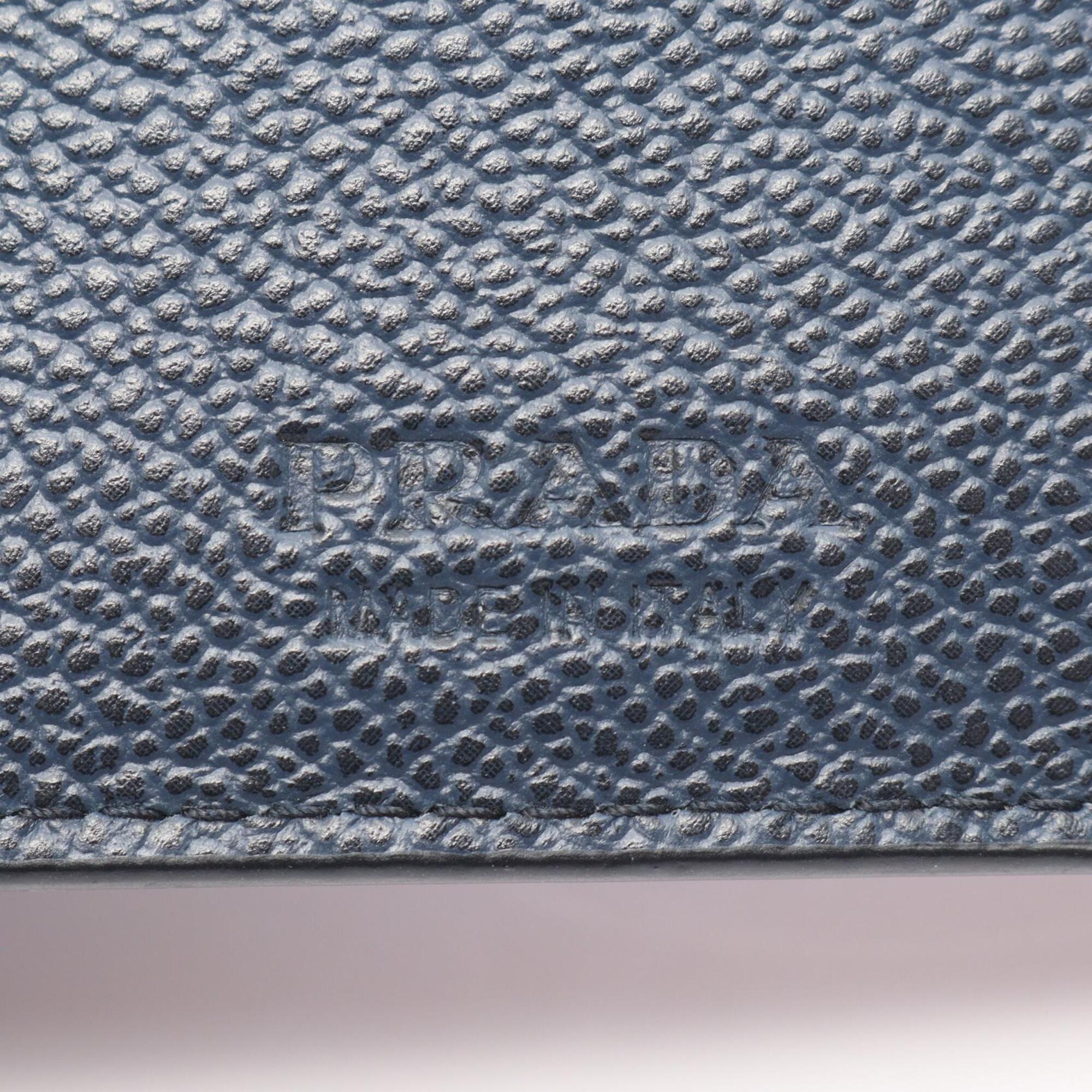 Prada Navy Red Color Leather Wallet (Bi-Fold) (Pre-Owned)