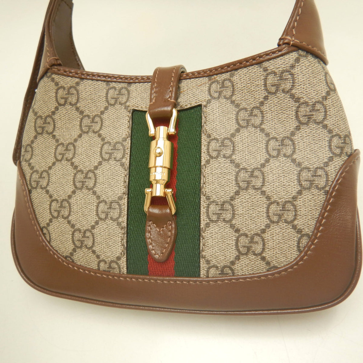 Gucci Beige Brown Gg Supreme Canvas Leather Shoulder Bag (Pre-Owned)