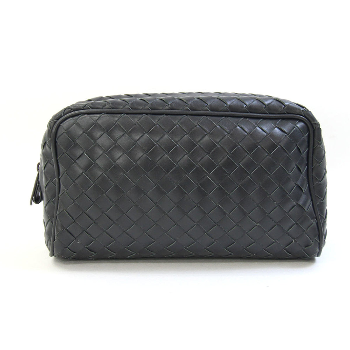 Bottega Veneta Intrecciato Dark Gray Leather Pouch (Pre-Owned)
