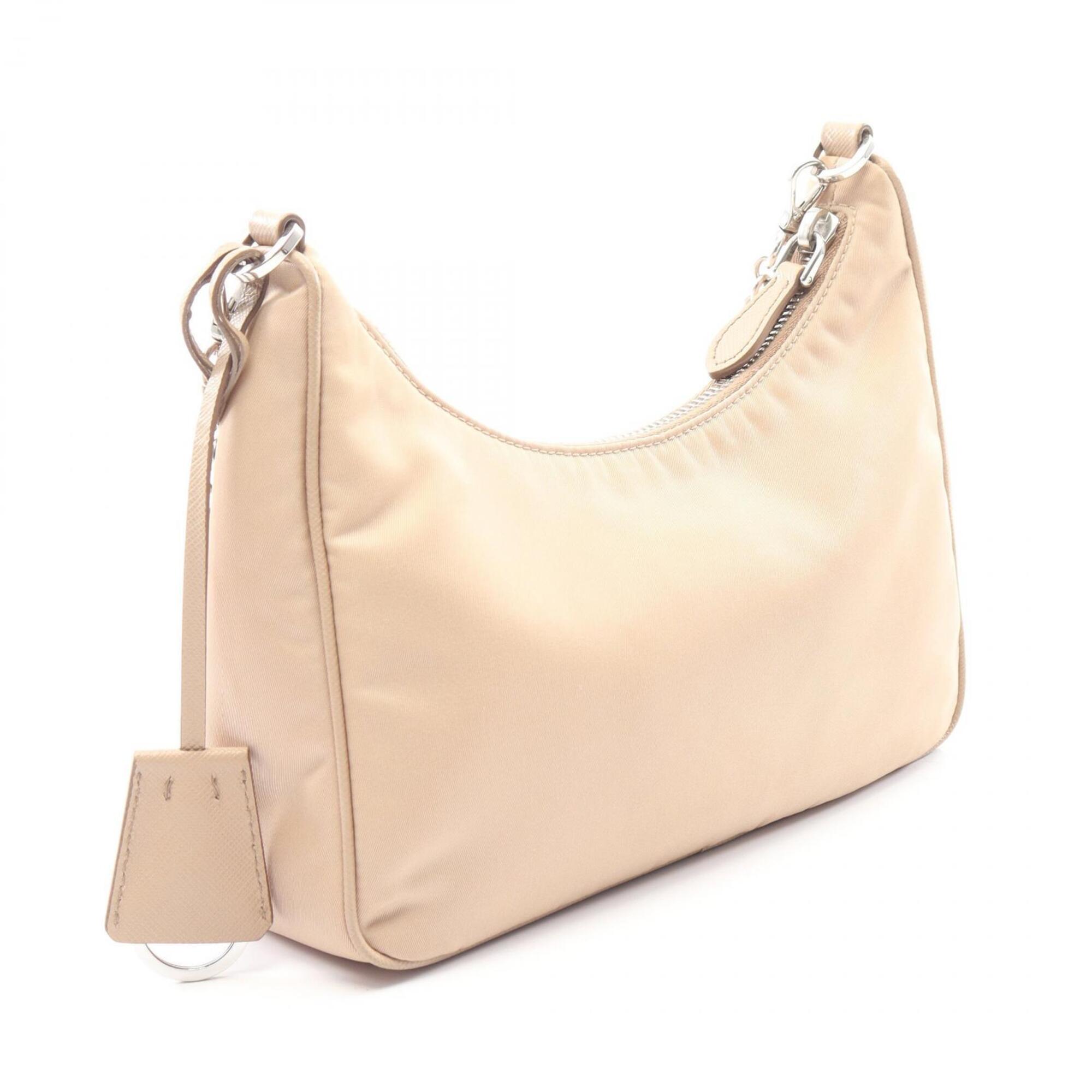 Prada Beige Nylon Leather Handbag Pouch Shoulder Bag (Pre-Owned)