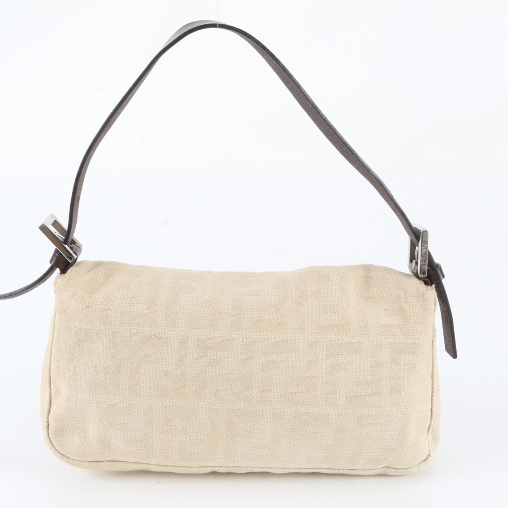 Fendi Beige Leather Canvas Handbag Shoulder Bag (Pre-Owned)