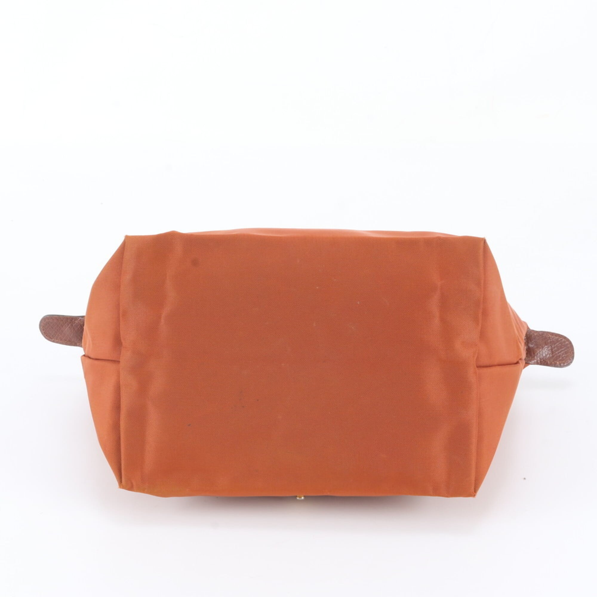 Longchamp Brown Orange Leather Nylon Handbag Shoulder Bag Tote Bag (Pre-Owned)