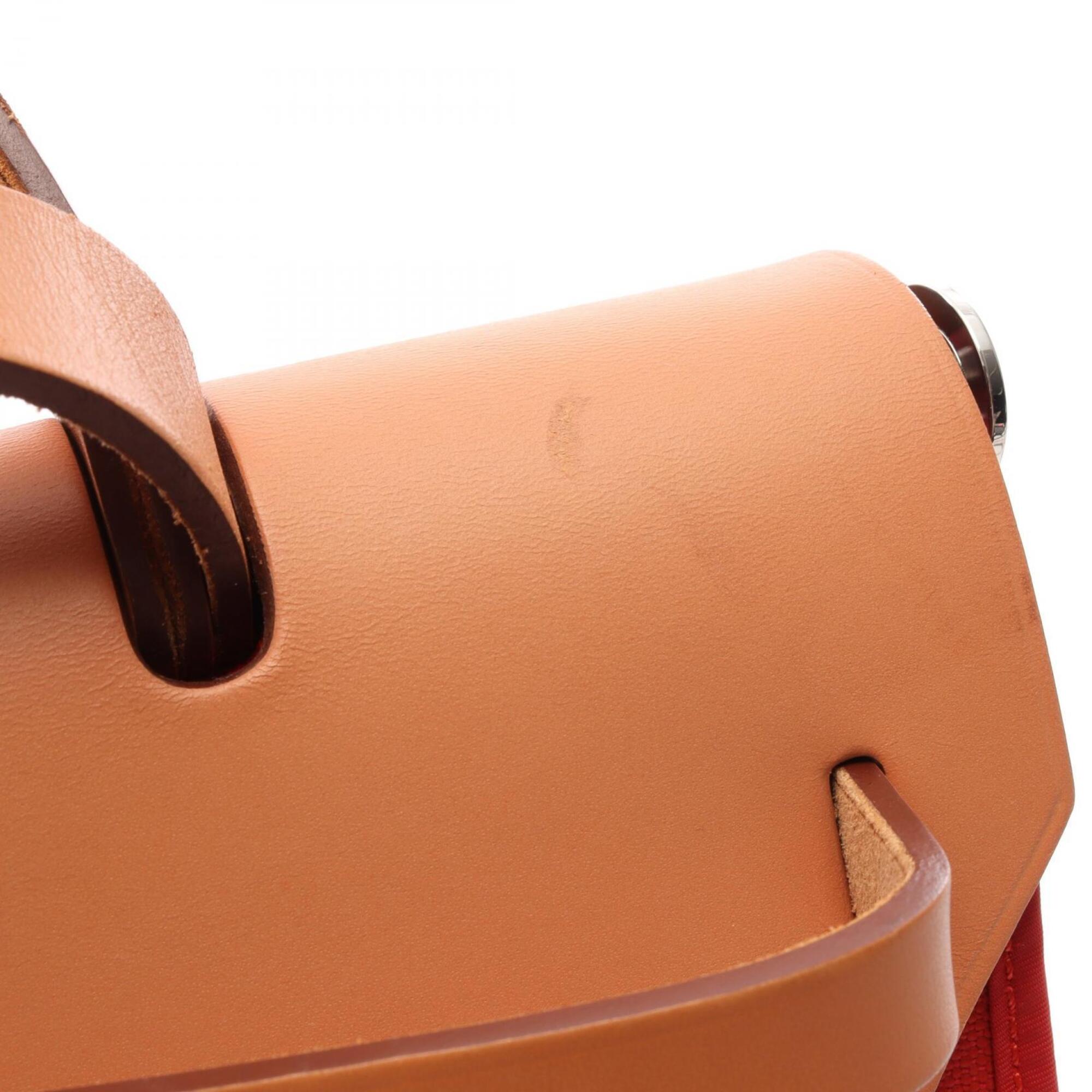 Hermes Brown Natural Red Color Canvas Leather Handbag (Pre-Owned)
