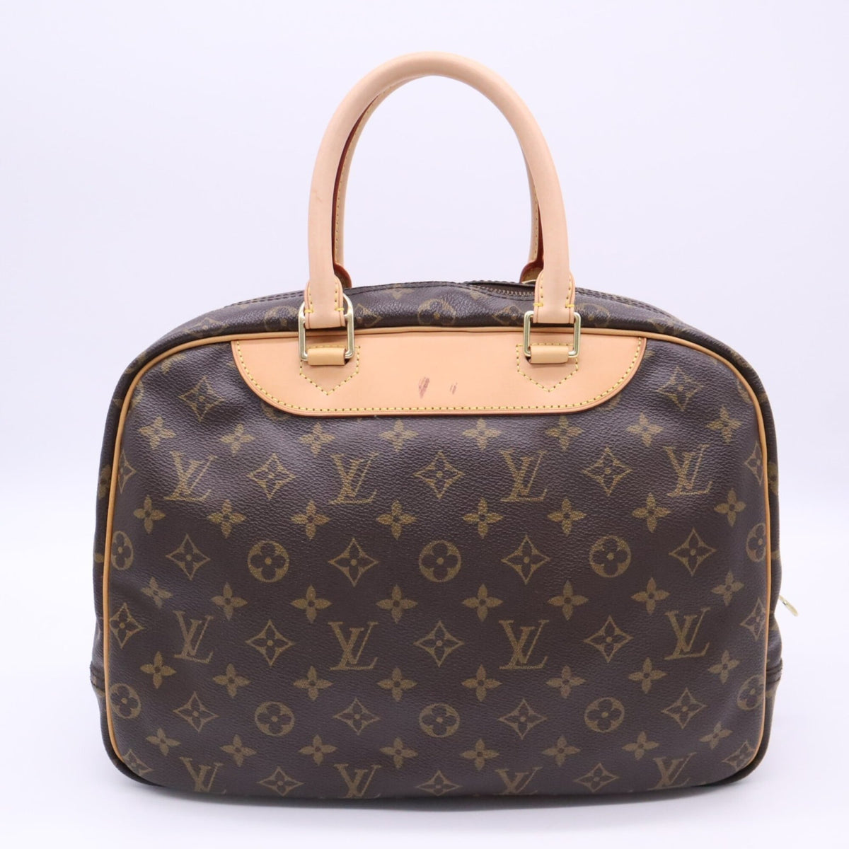 Louis Vuitton Beige Brown Coated Canvas Leather Handbag (Pre-Owned)