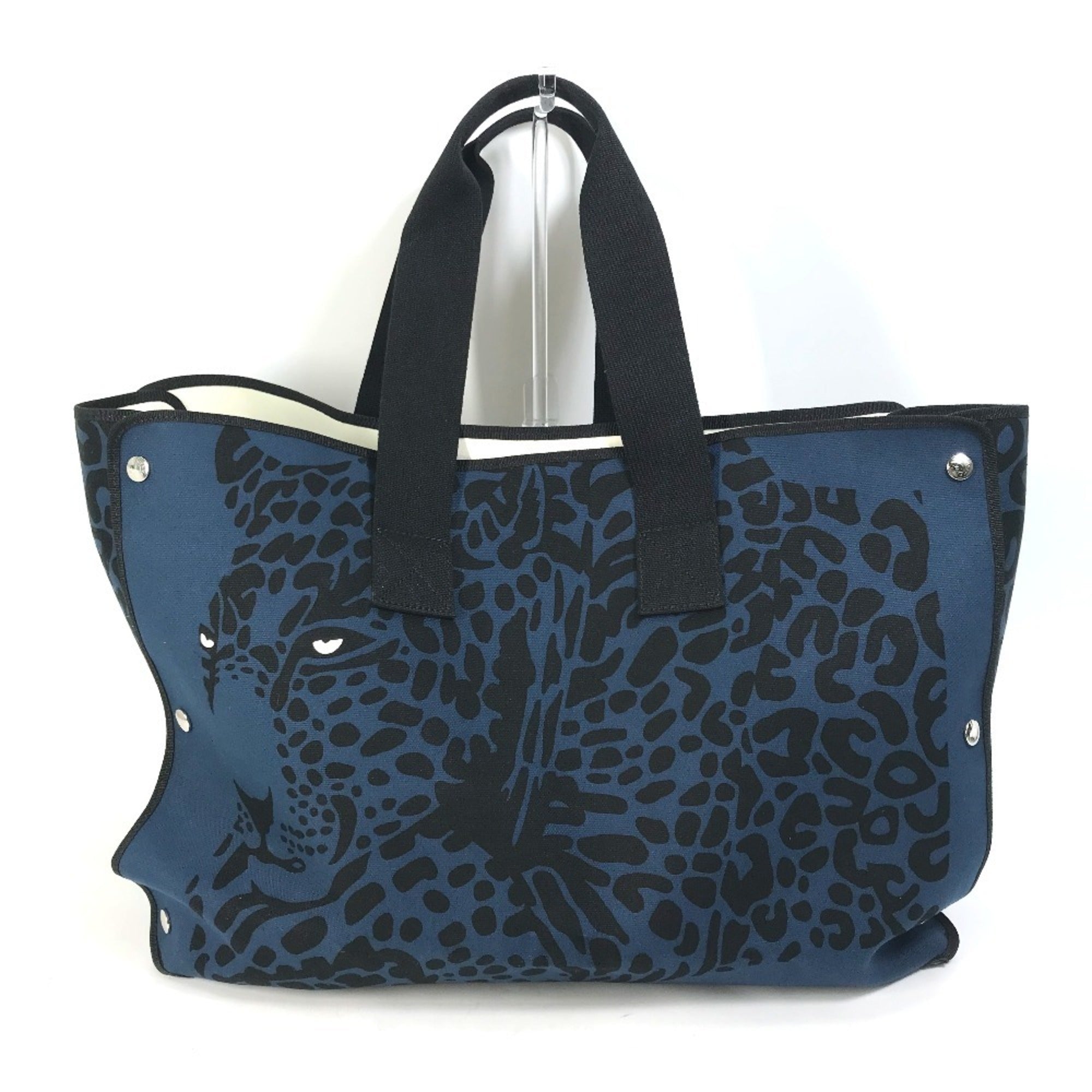 Hermes Black Navy Canvas Beach Bag Shoulder Bag Tote Bag (Pre-Owned)