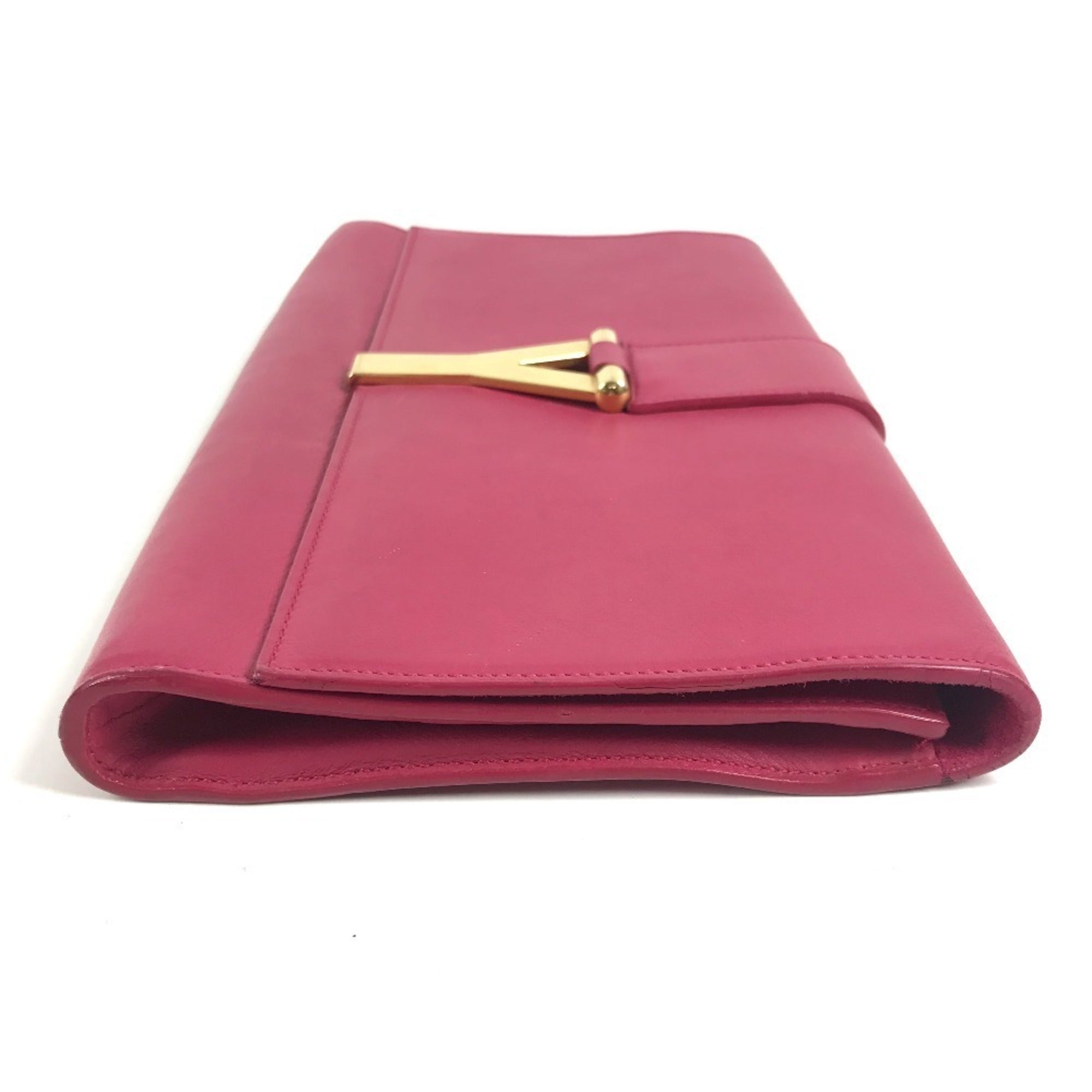 Yves Saint Laurent Pink Leather Clutch Bag Handbag (Pre-Owned)
