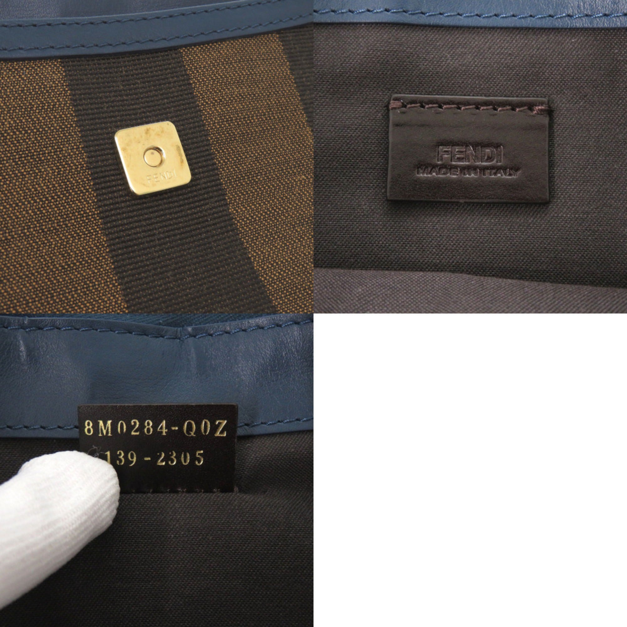 Fendi Blue Brown Leather Canvas Clutch Bag (Pre-Owned)