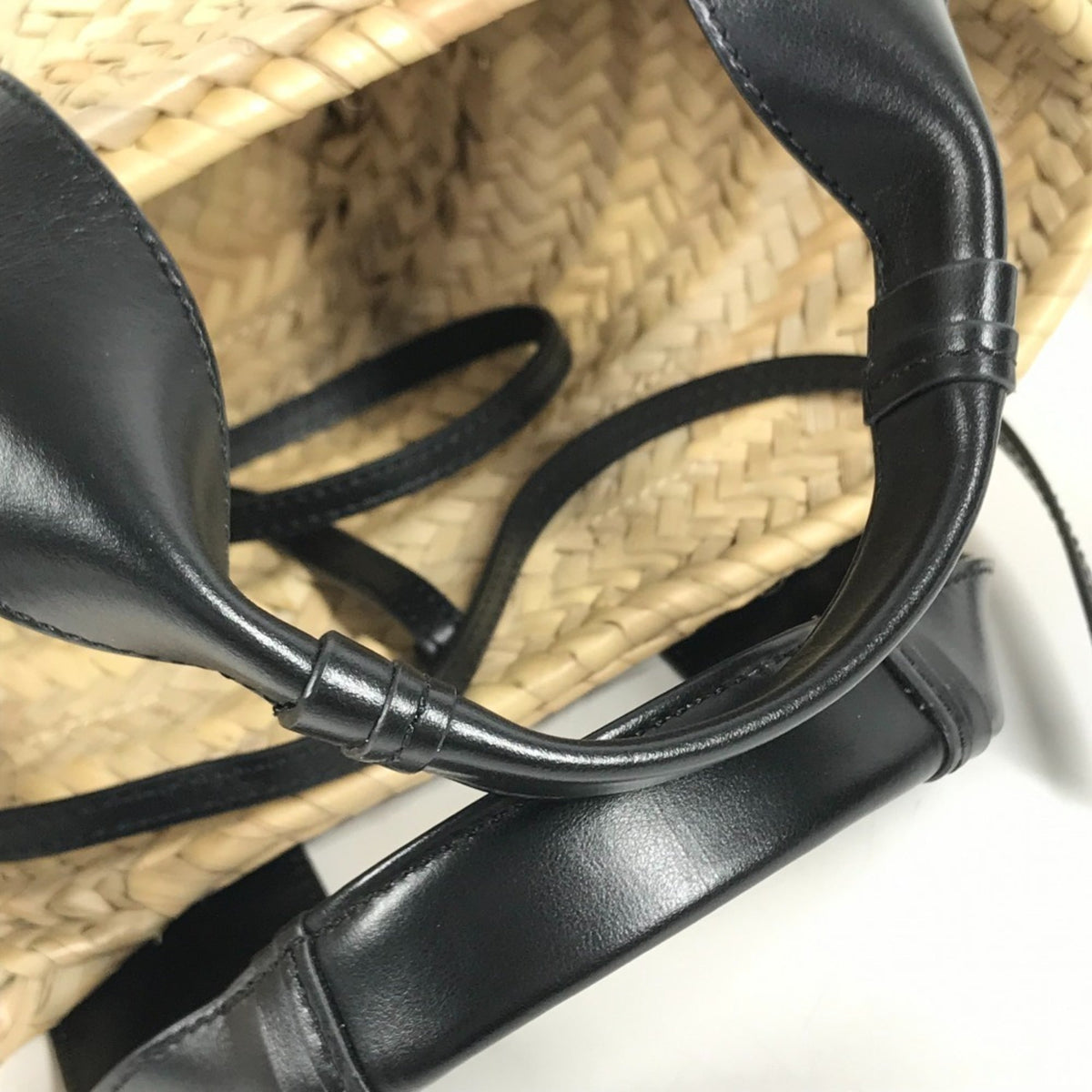 Chloé Beige Black Raffia Leather Basket Handbag Shoulder Bag Tote Bag (Pre-Owned)