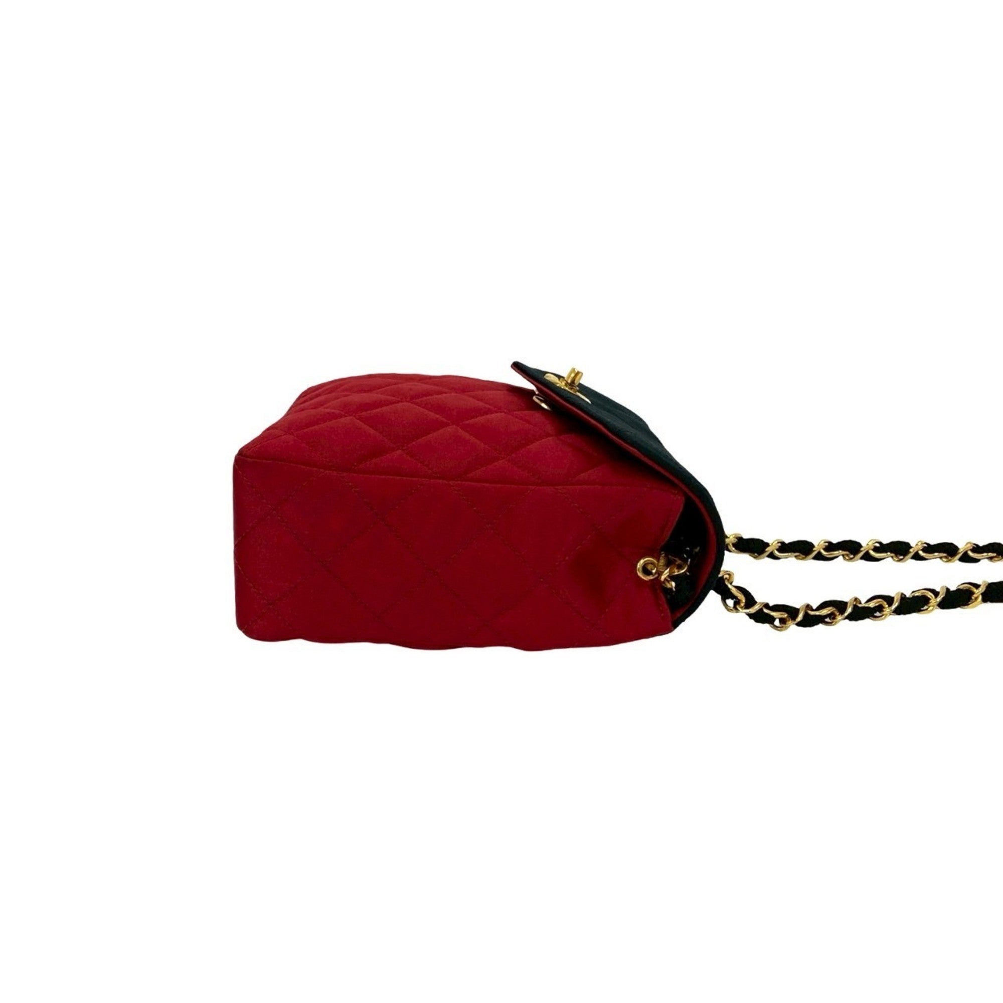 Chanel Black Red Color Satin Shoulder Bag (Pre-Owned)