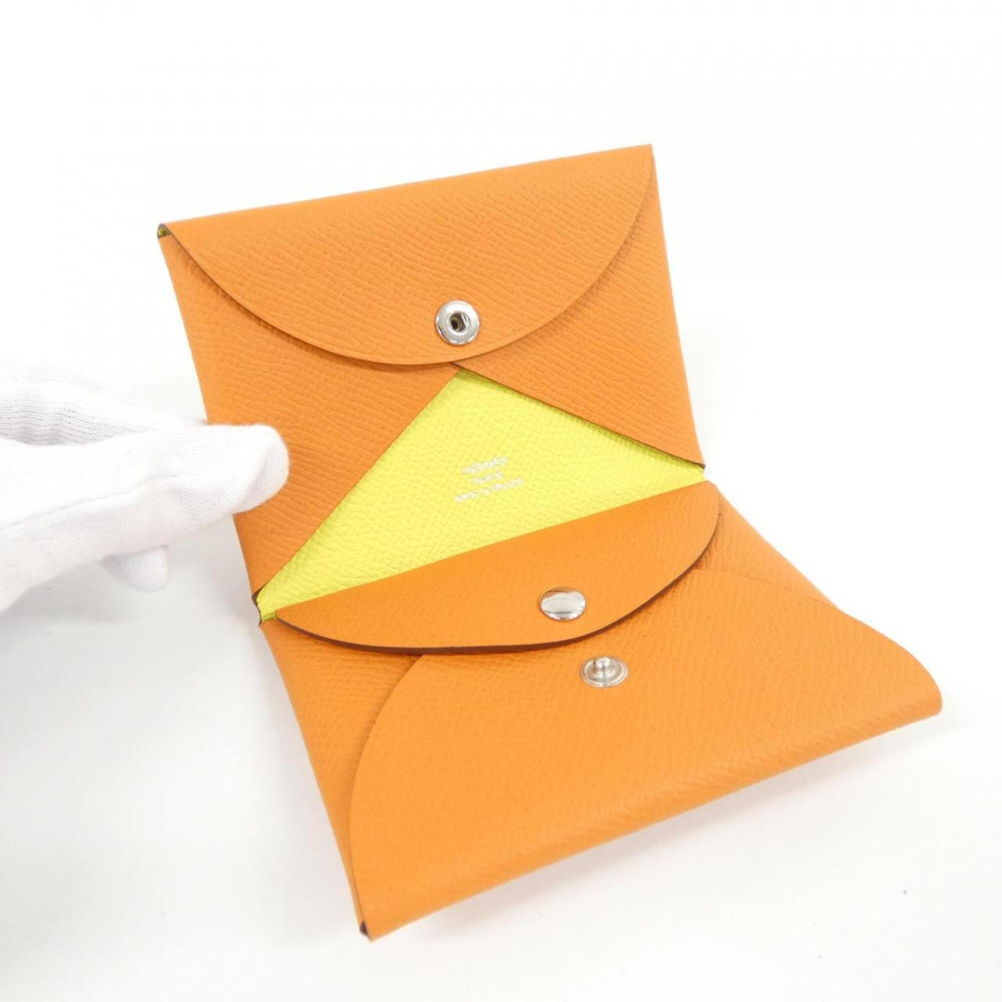 Hermes Lime Orange Epsom Leather Coin Purse/Coin Case (Pre-Owned)