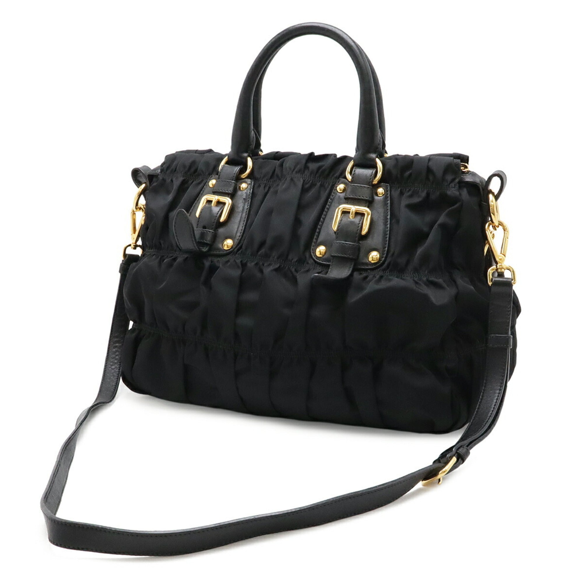Prada Black Nero Nylon Leather Handbag Shoulder Bag Tote Bag (Pre-Owned)