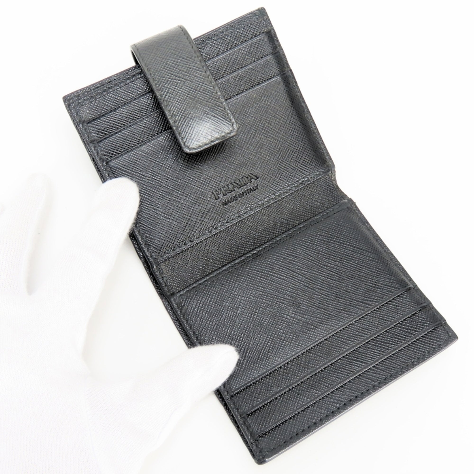 Prada Black Metallic Gray Leather Bill Wallet (Bi-Fold) (Pre-Owned)