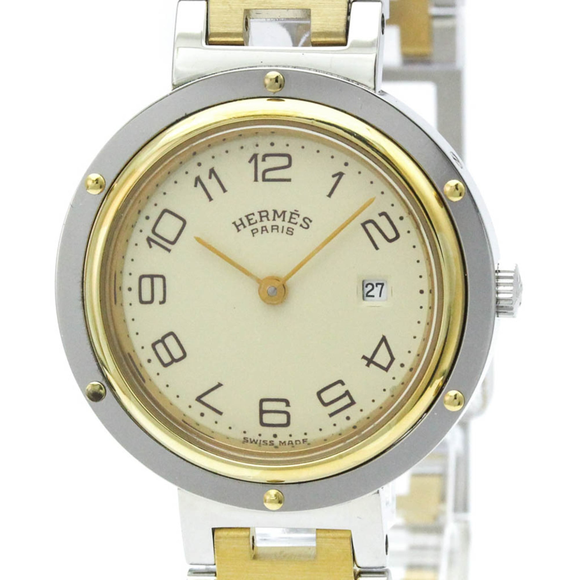 Hermes Clipper Quartz Watch Stainless Steel With Plated Metal Watch (Pre-Owned)