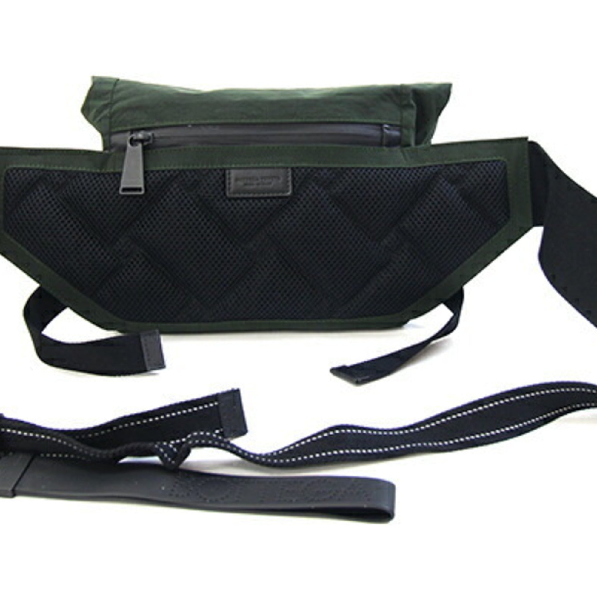Bottega Veneta Black Dark Green Nylon Leather Fanny Pack Sling Bag (Pre-Owned)