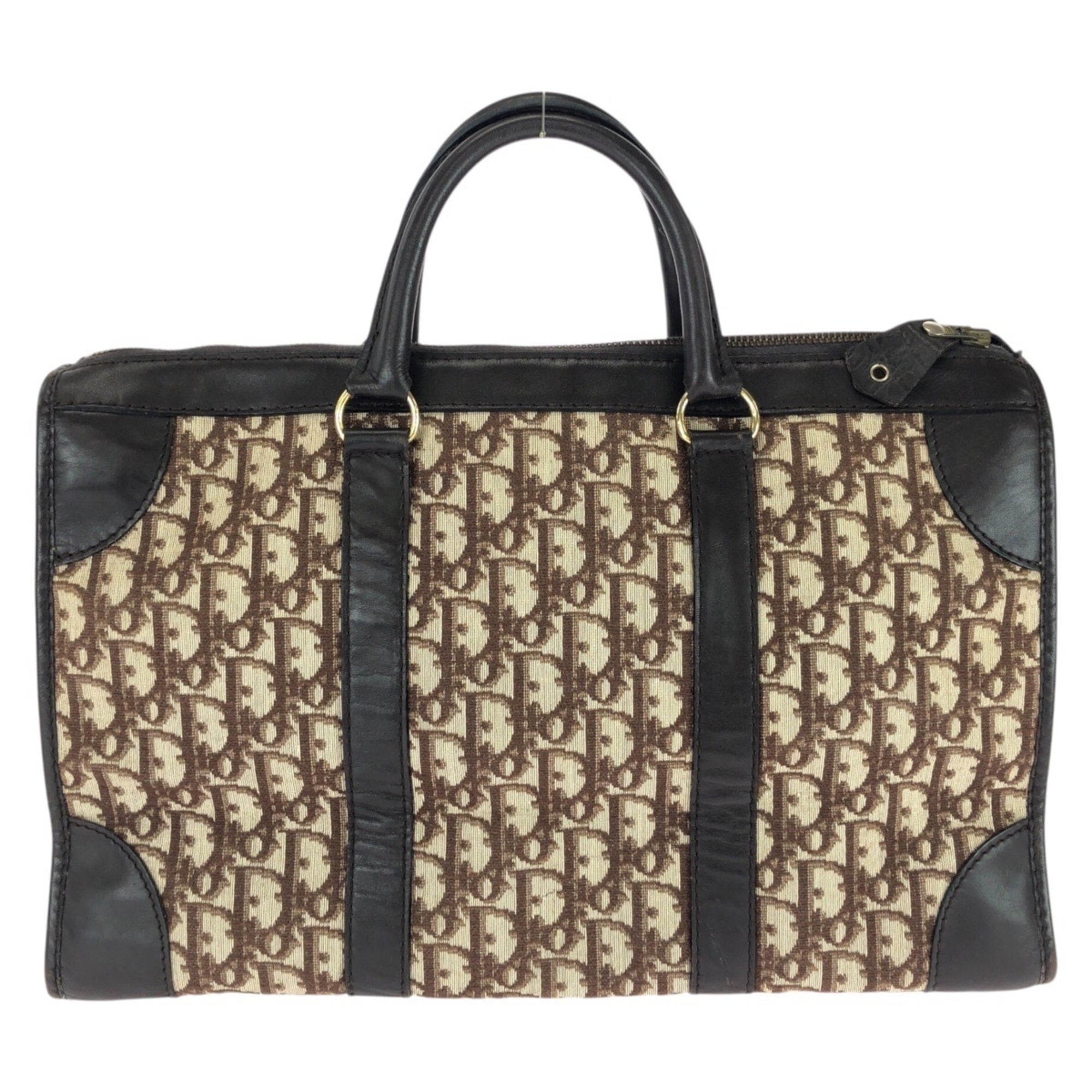 Christian Dior Brown Canvas Leather Boston Bag Handbag (Pre-Owned)