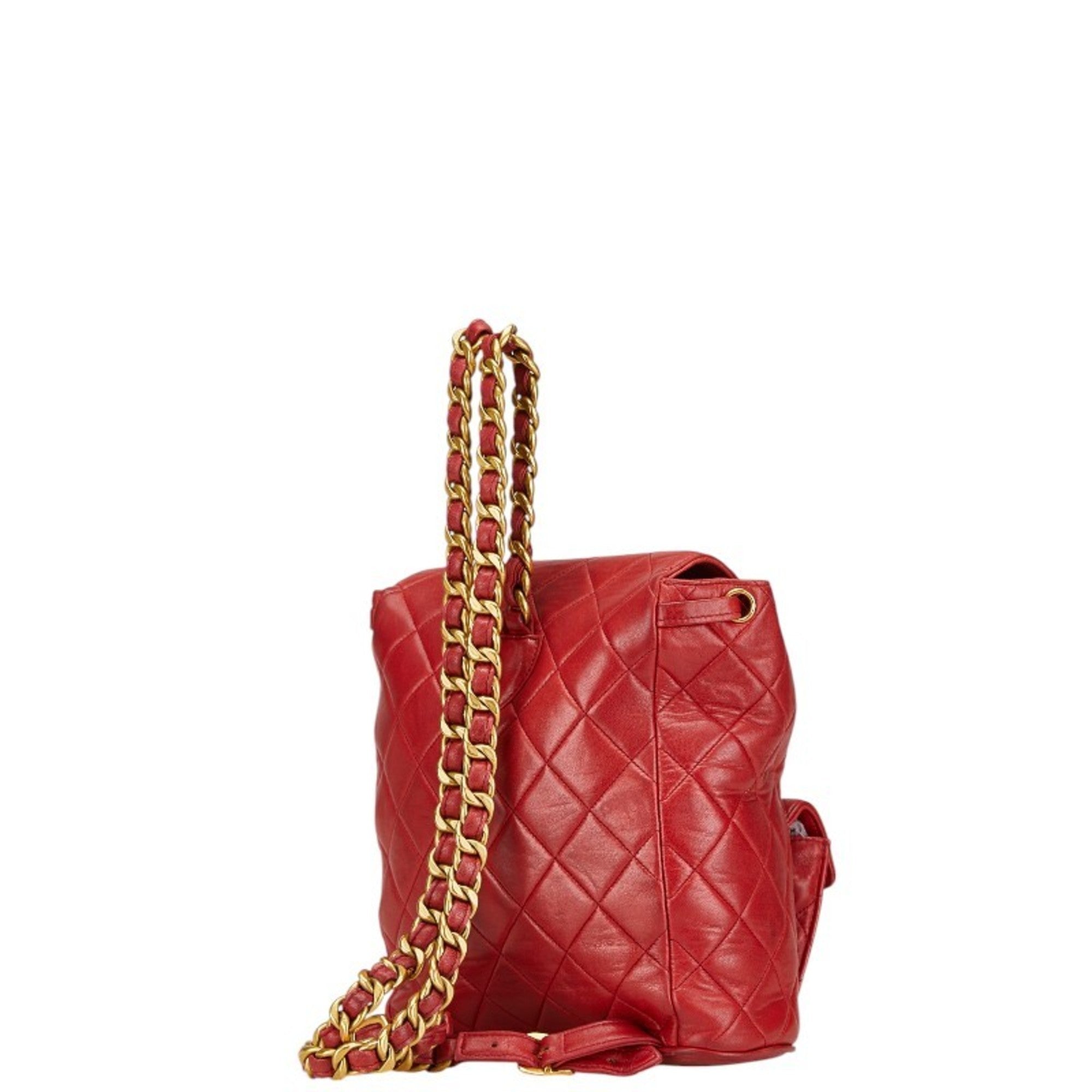 Chanel Red Color Leather Backpack (Pre-Owned)