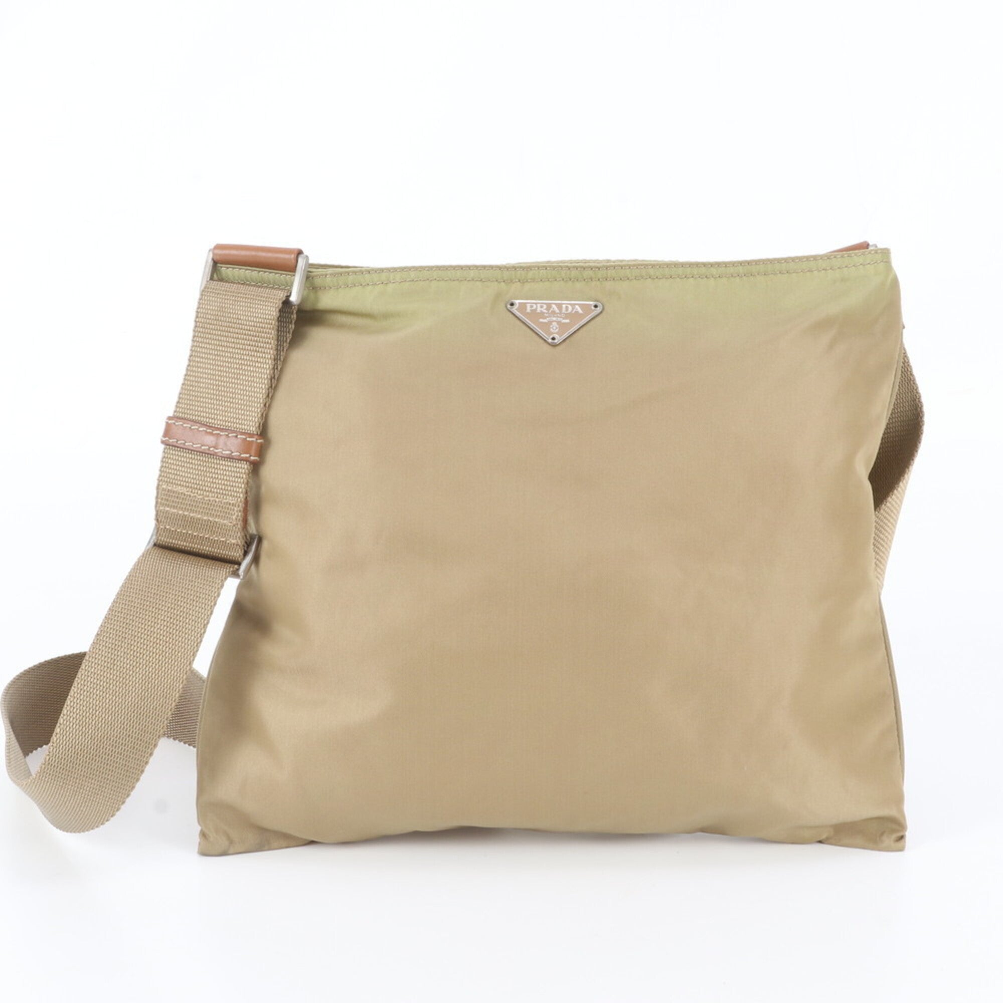 Prada Brown Nylon Leather Messenger Bag Shoulder Bag (Pre-Owned)