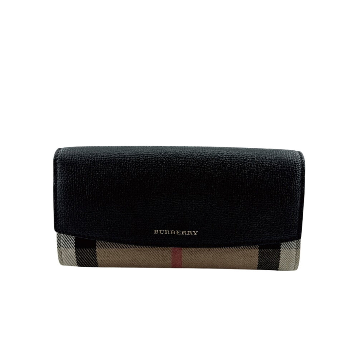 Burberry Black Leather Canvas Long Wallet (Bi-Fold) (Pre-Owned)