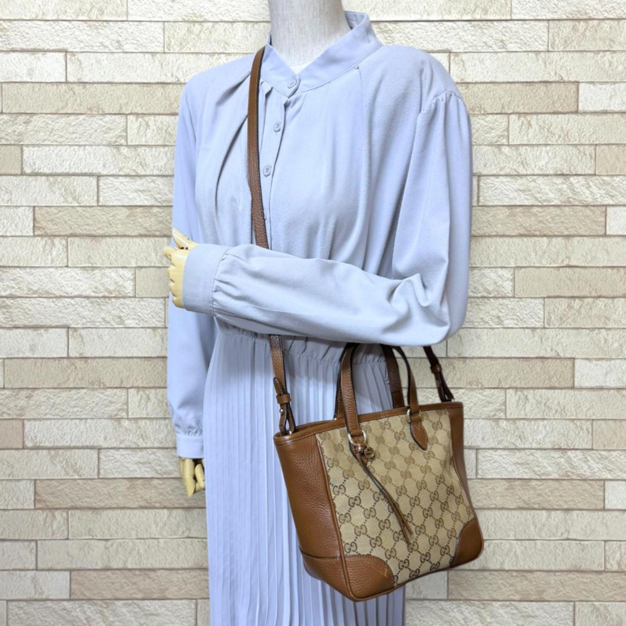 Gucci Gg Canvas Beige Brown Gg Canvas Handbag Shoulder Bag (Pre-Owned)
