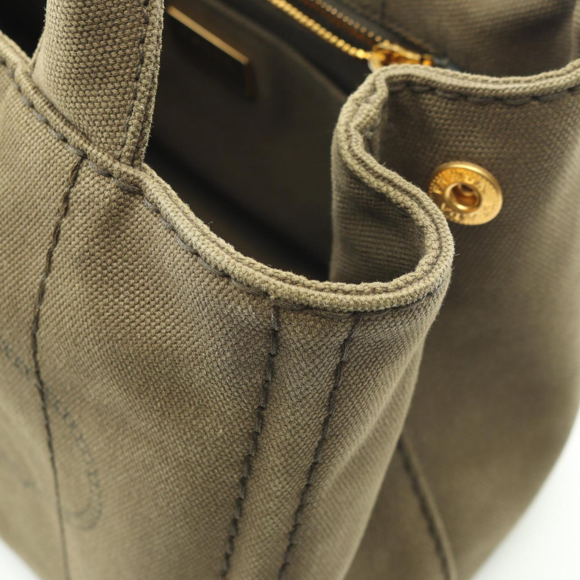 Prada Khaki Canvas Handbag Tote Bag (Pre-Owned)