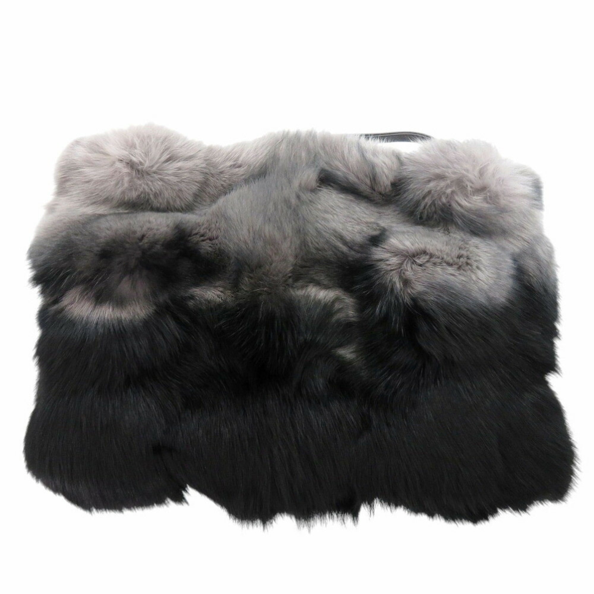 Tod's Black Gray Leather Fur Clutch Bag (Pre-Owned)