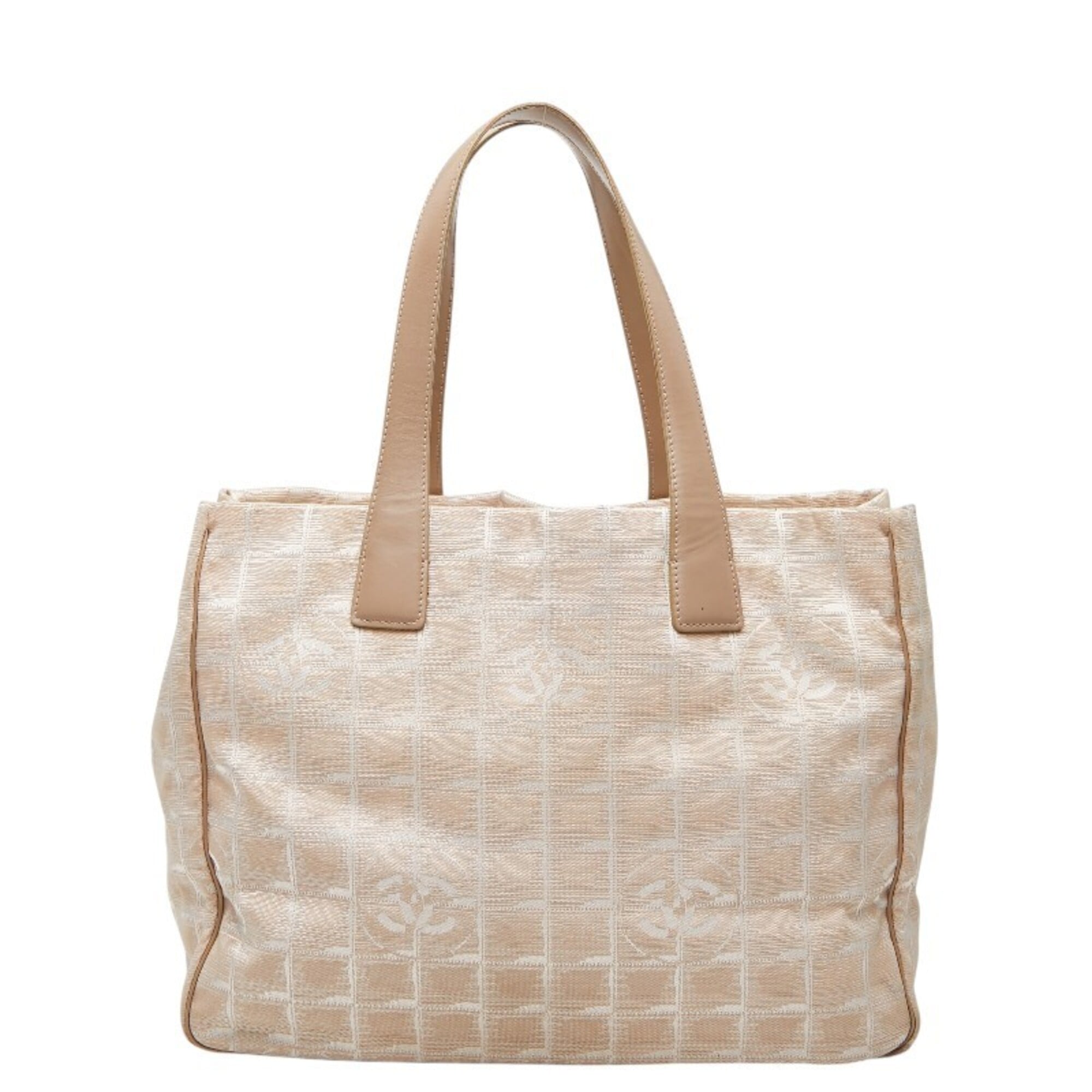 Chanel Beige Canvas Leather Shoulder Bag Tote Bag (Pre-Owned)