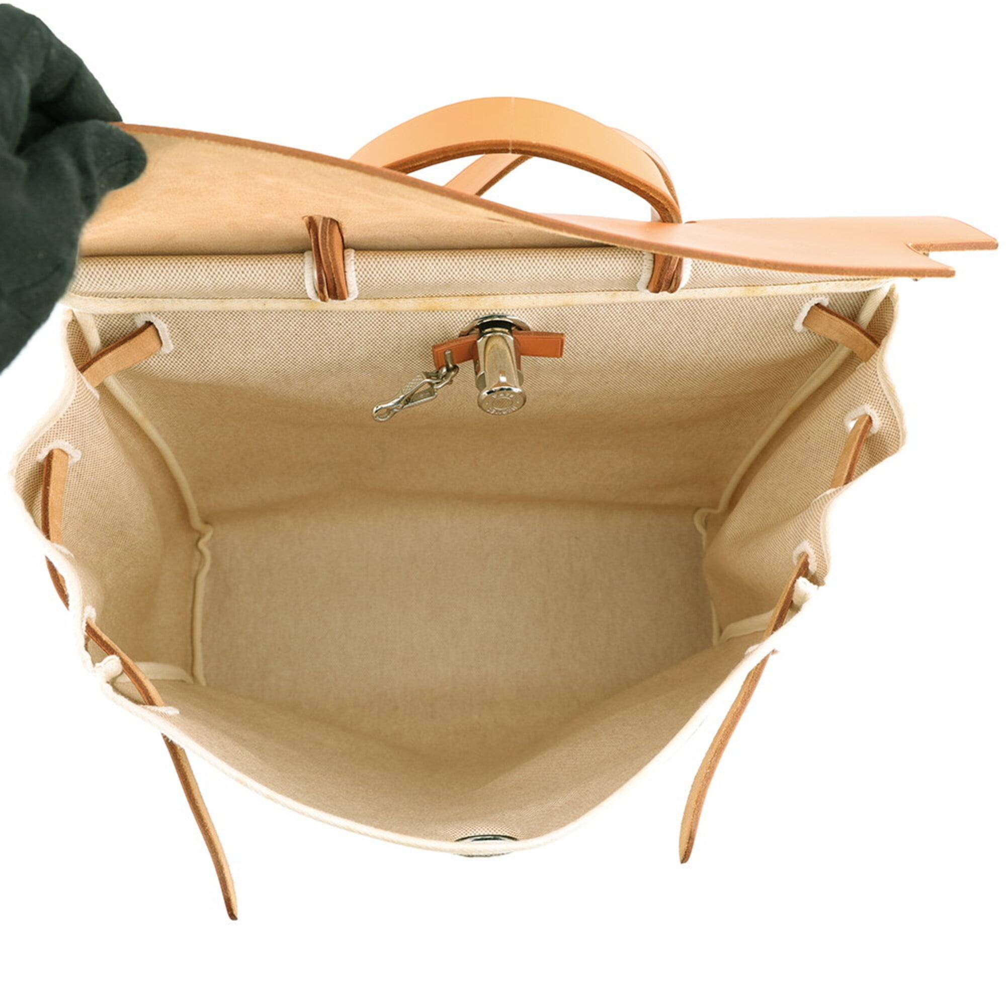 Hermes Her Bag Ecru Natural Toile H Handbag Shoulder Bag (Pre-Owned)