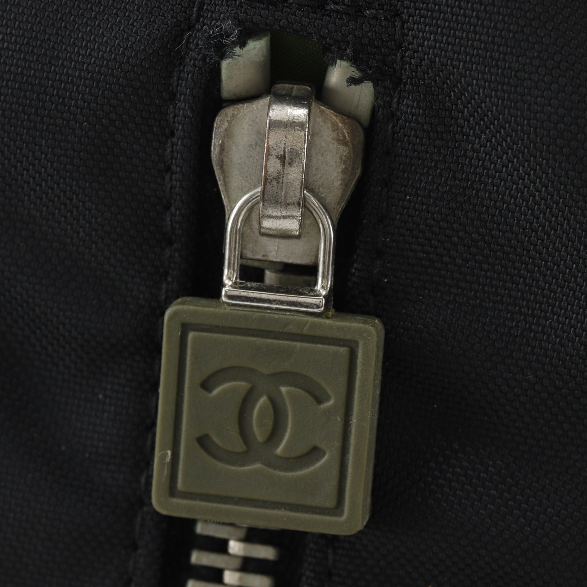 Chanel Black Khaki Nylon Canvas Shoulder Bag (Pre-Owned)