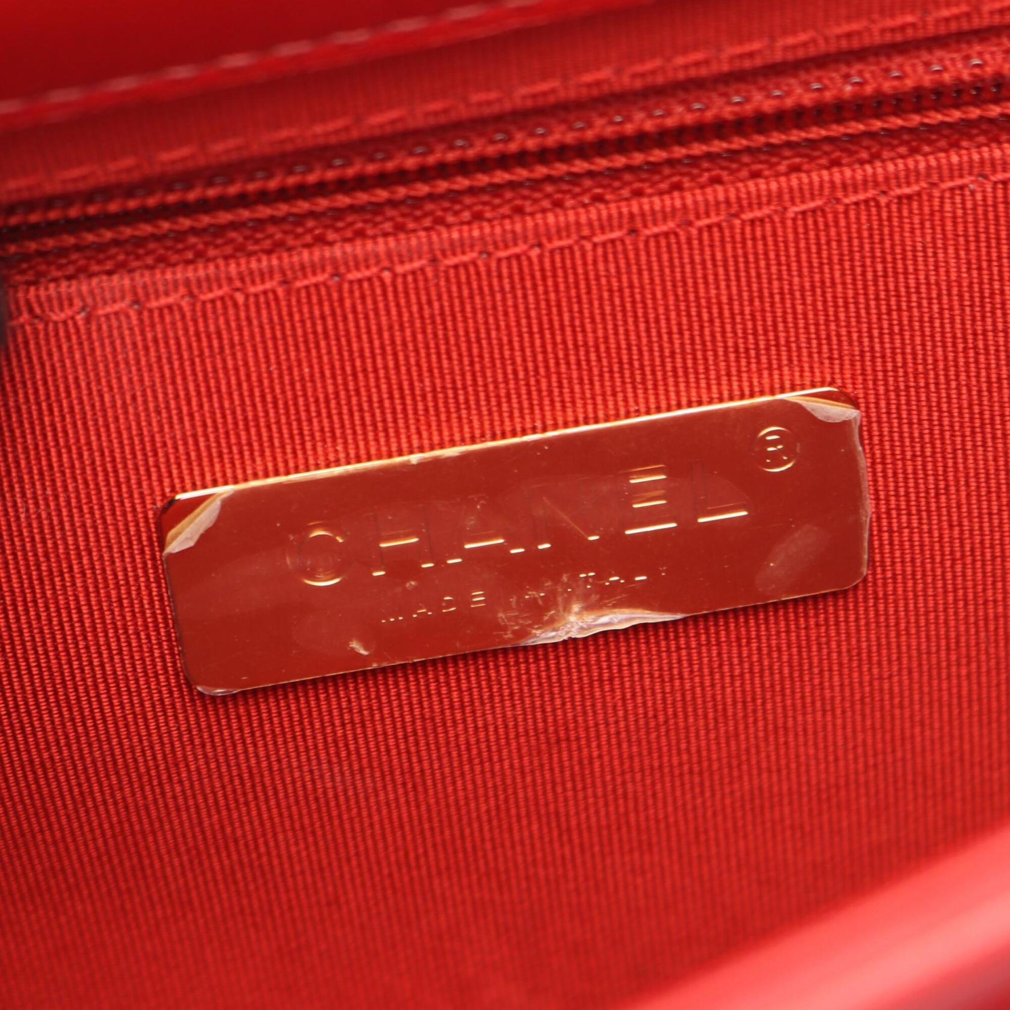 Chanel Red Color Leather Grained Calfskin Handbag Shoulder Bag (Pre-Owned)