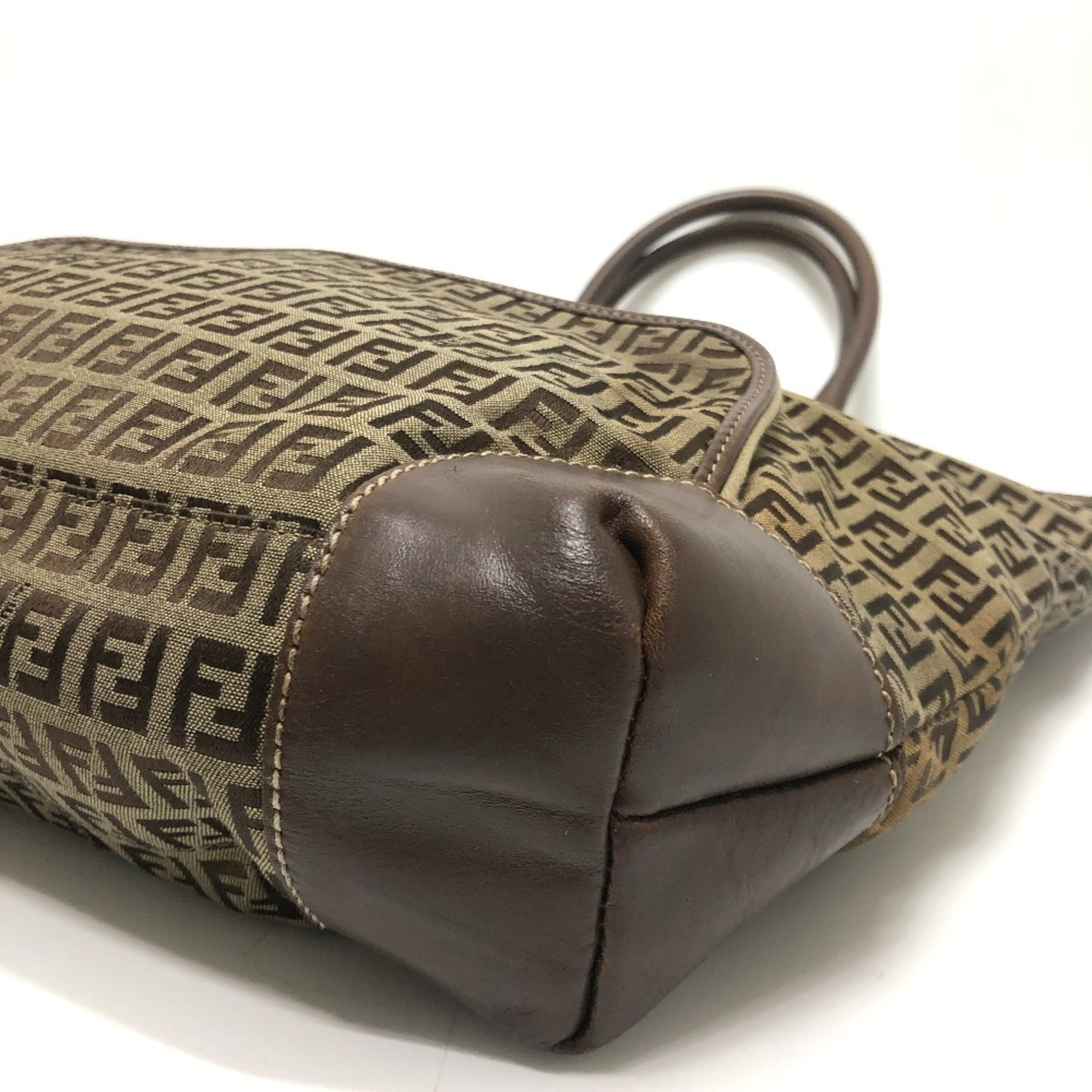 Fendi Beige Zucchino Canvas Leather Handbag Shoulder Bag Tote Bag (Pre-Owned)