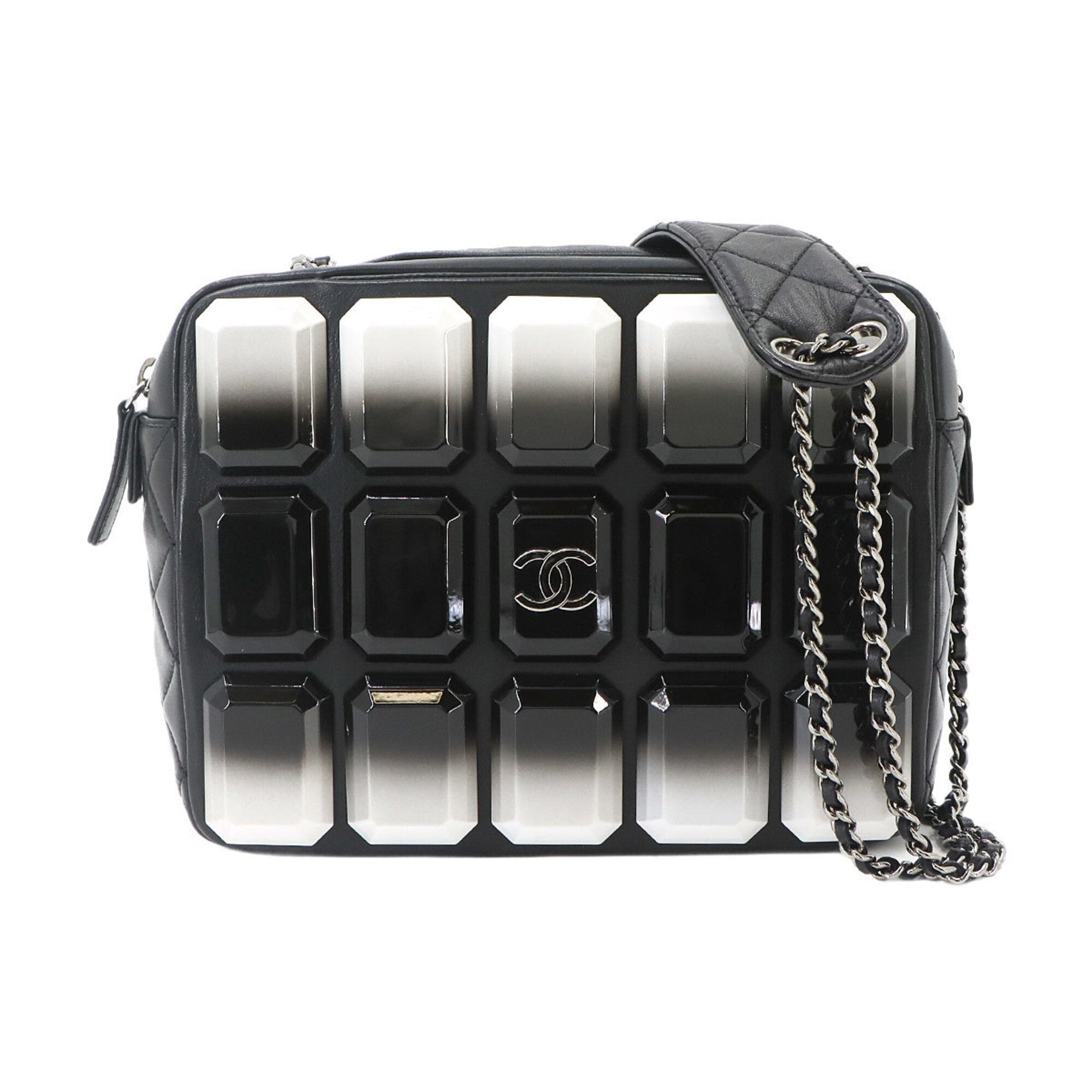 Chanel Matelasse Black White Plastic Leather Handbag Shoulder Bag (Pre-Owned)