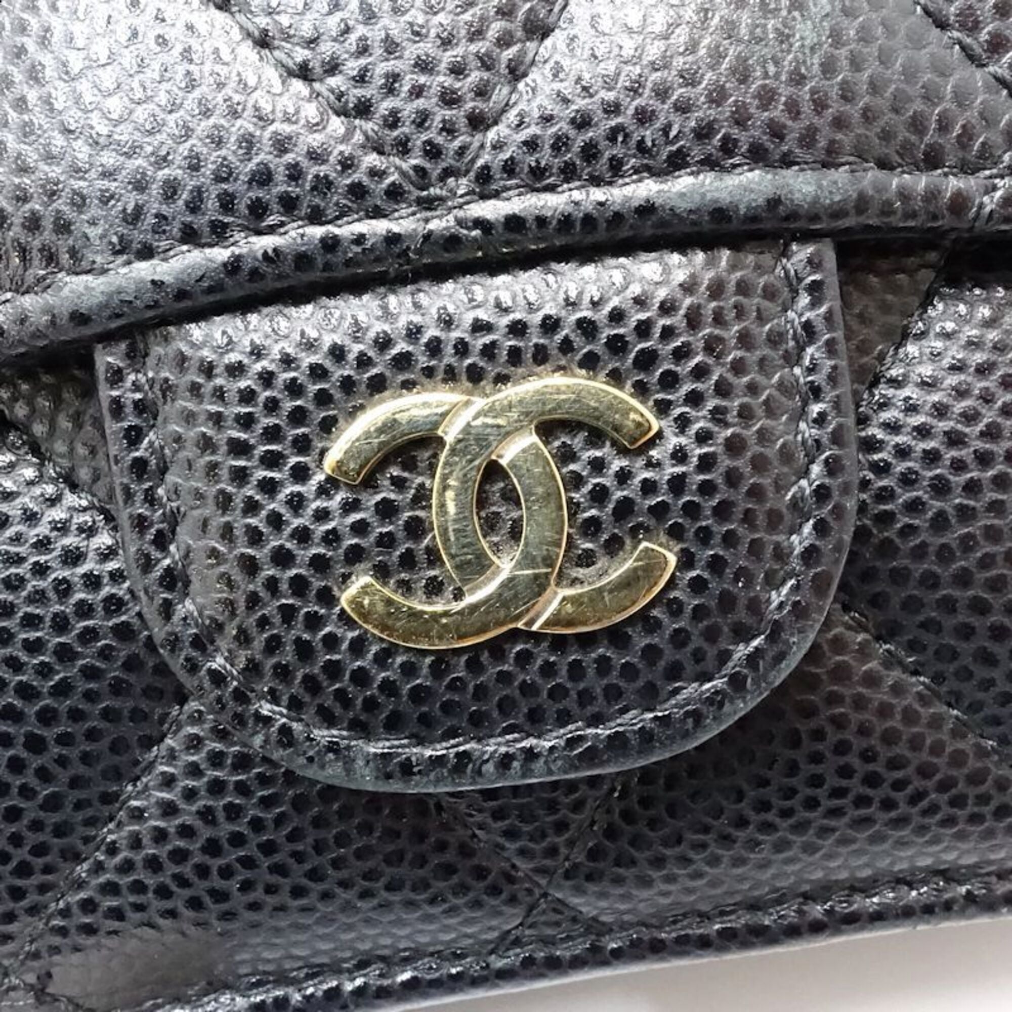 Chanel Black Grained Calfskin Wallet (Tri-Fold) (Pre-Owned)