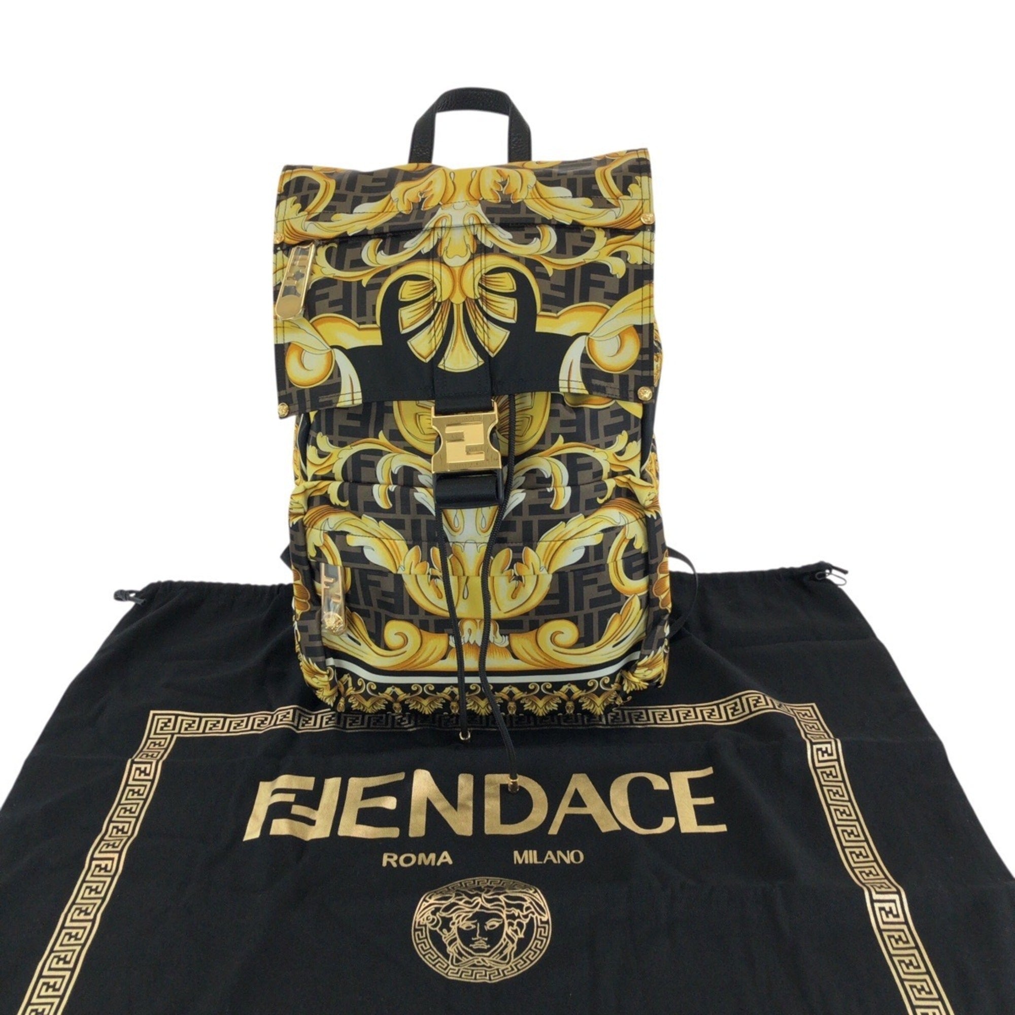 Fendi Black Brown Gold Yellow Nylon Backpack (Pre-Owned)