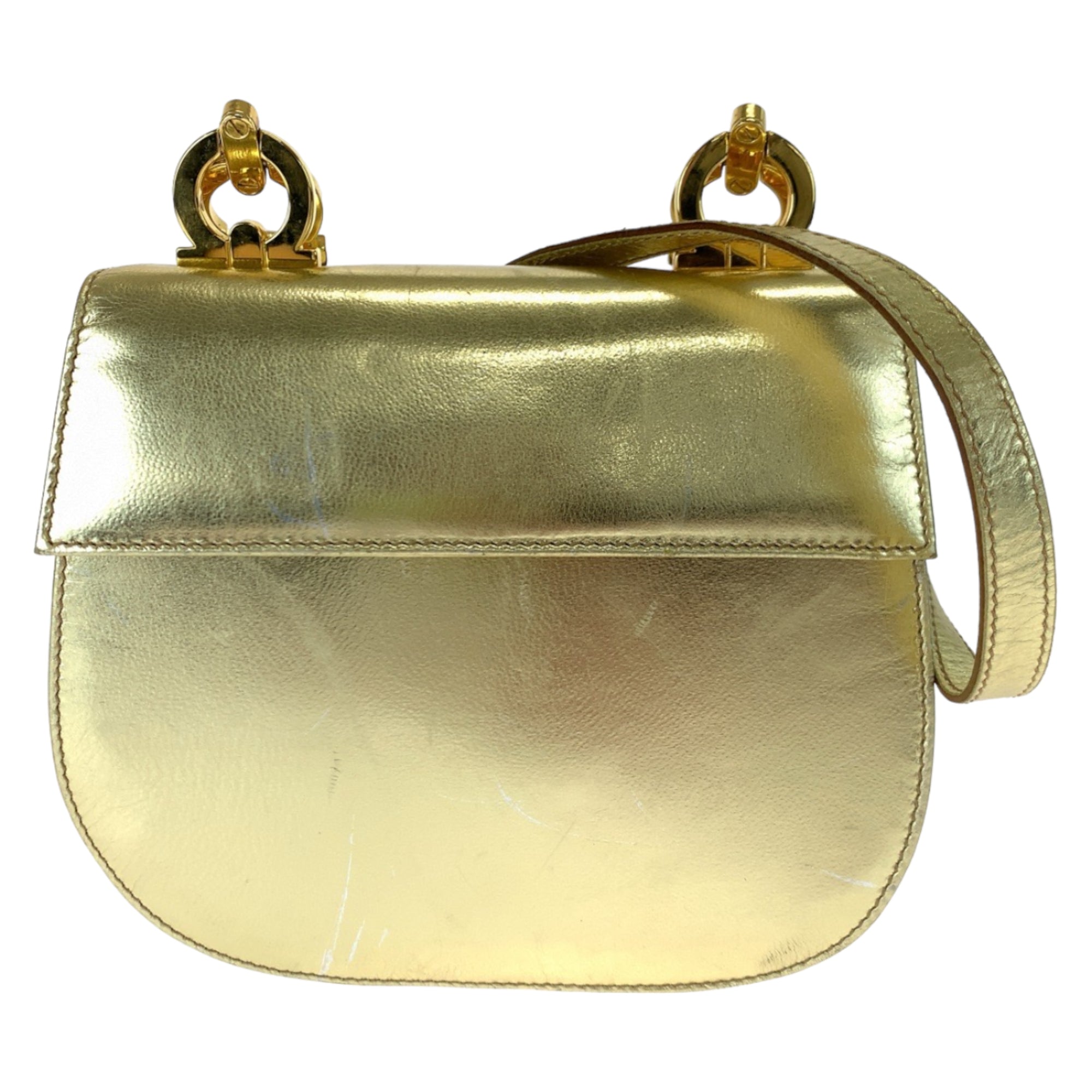 Salvatore Ferragamo Gancini Gold Leather Pochette Shoulder Bag (Pre-Owned)