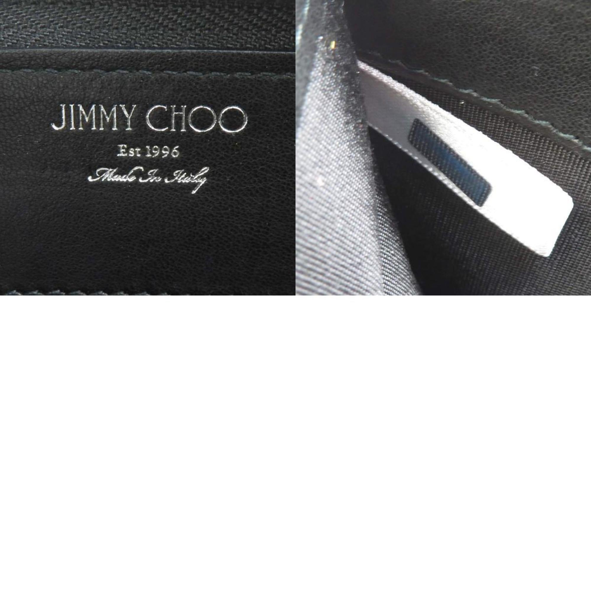 Jimmy Choo Black Gray Leather Metal Long Wallet (Bi-Fold) (Pre-Owned)