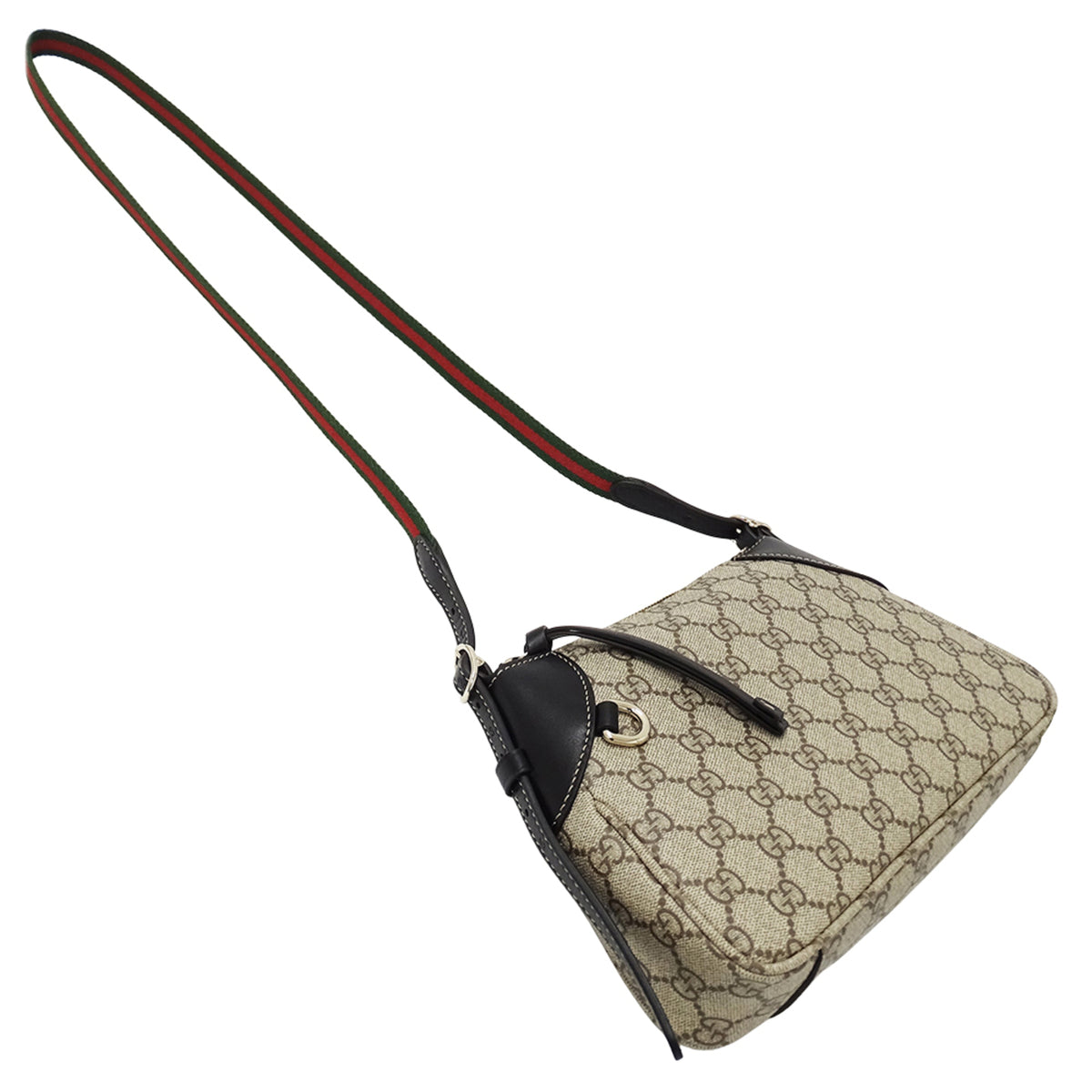 Gucci Beige Black Coated Canvas Handbag Pouch Shoulder Bag (Pre-Owned)