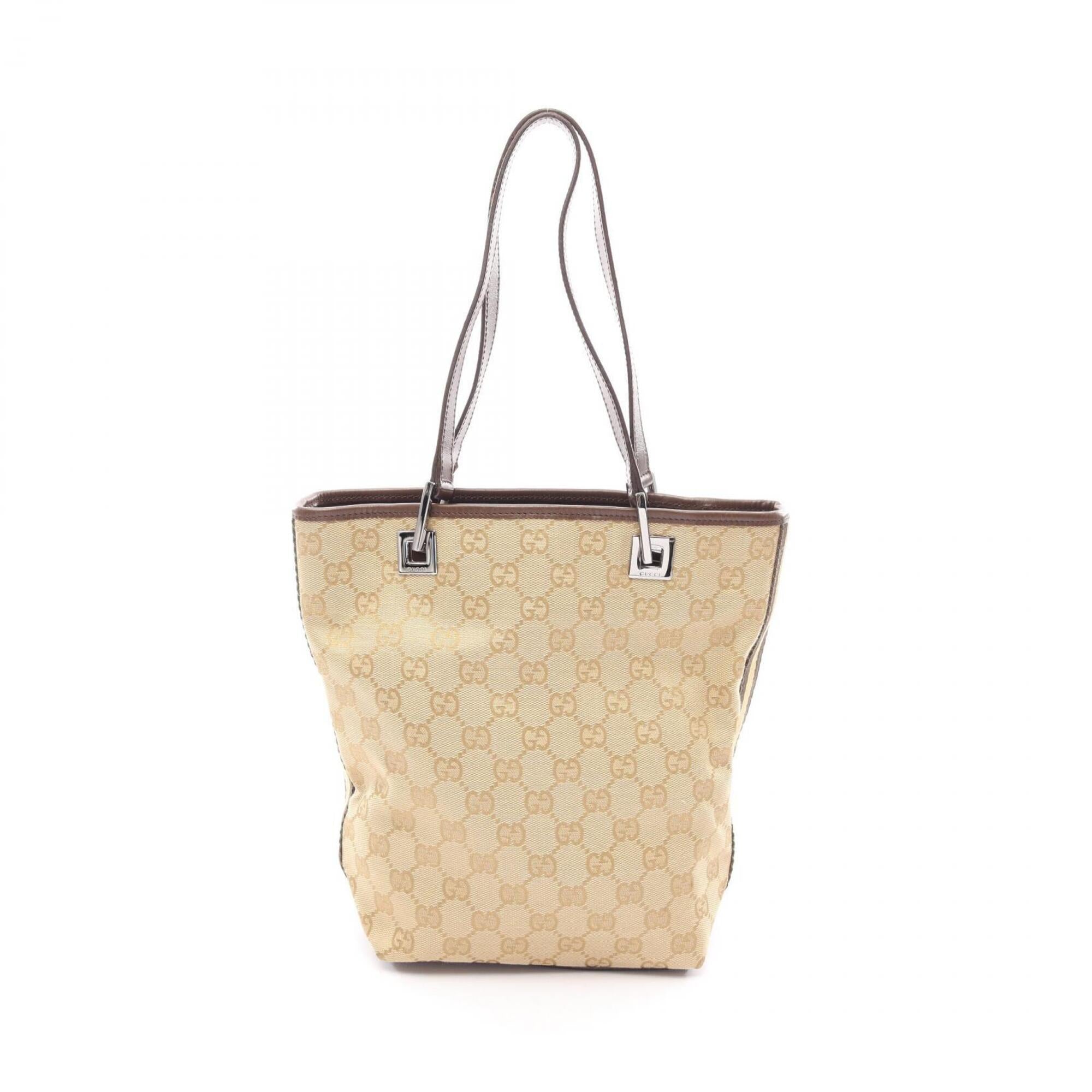 Gucci Beige Brown Canvas Leather Handbag Tote Bag (Pre-Owned)