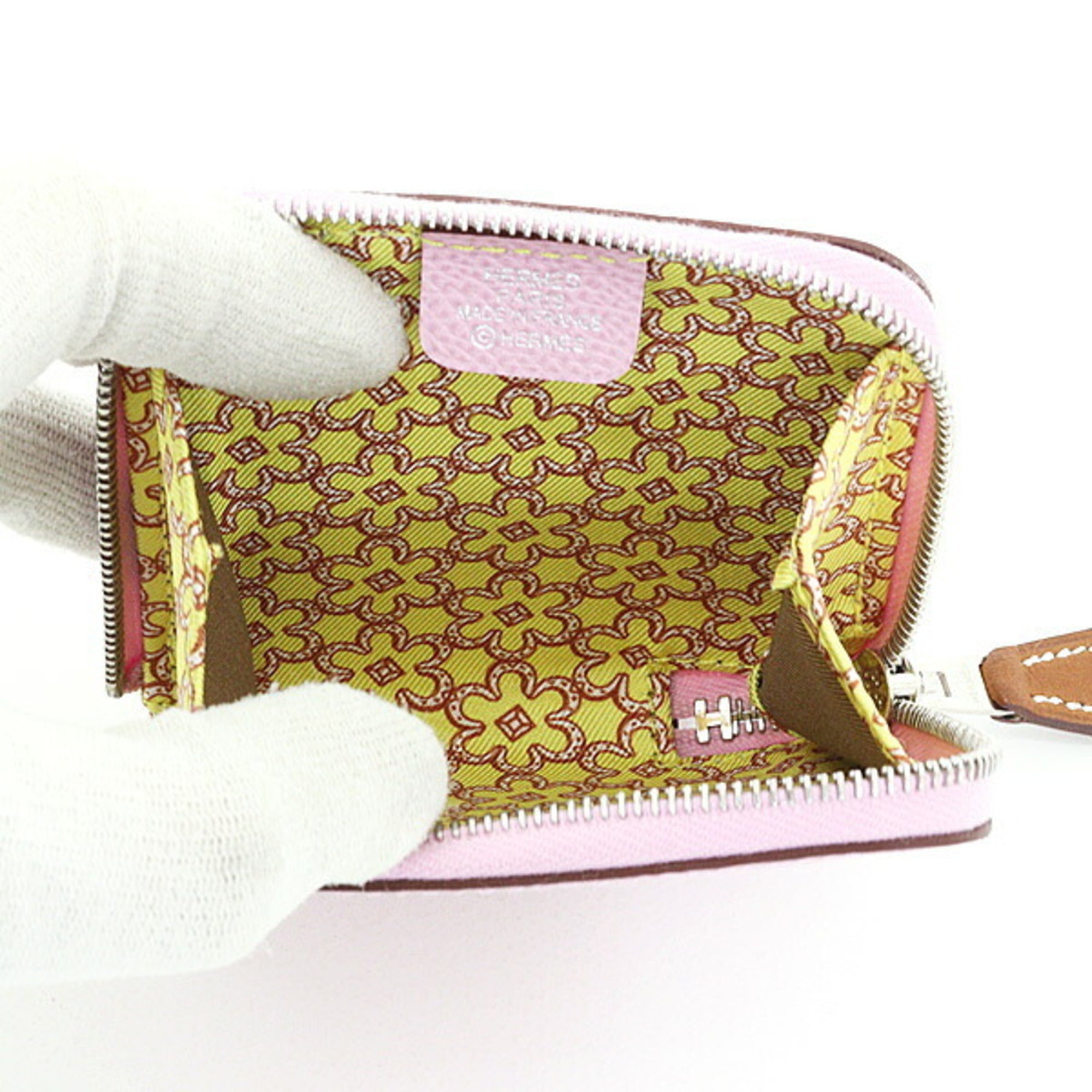 Hermes Jaune Epsom Leather Silk Coin Purse/Coin Case (Pre-Owned)