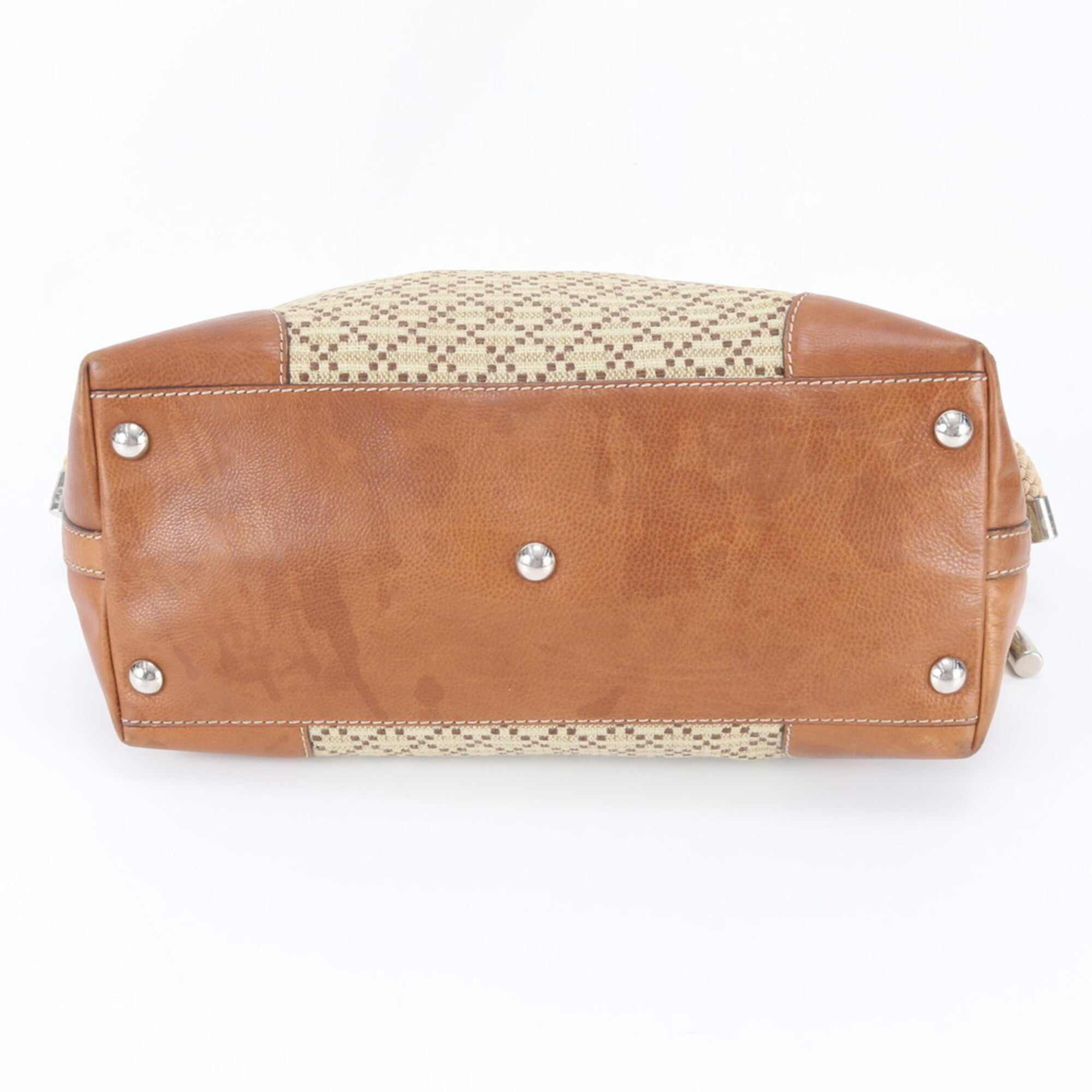 Gucci Diamante Beige Brown Leather Canvas Handbag (Pre-Owned)