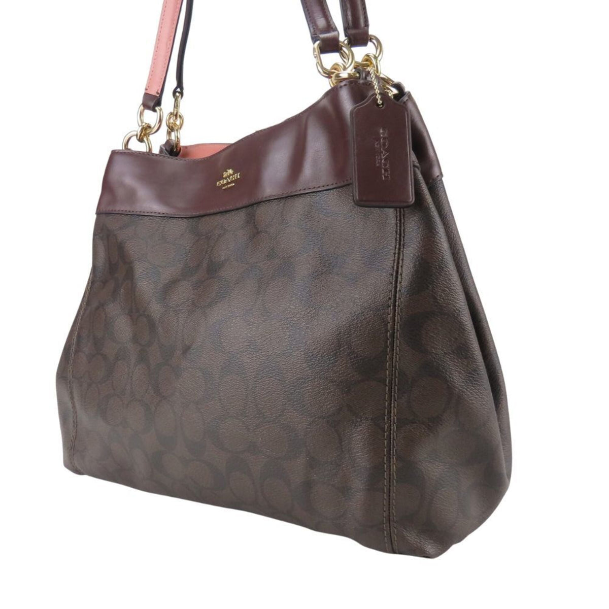 Coach Dark Brown Pink Wine Leather Pvc Tote Bag (Pre-Owned)