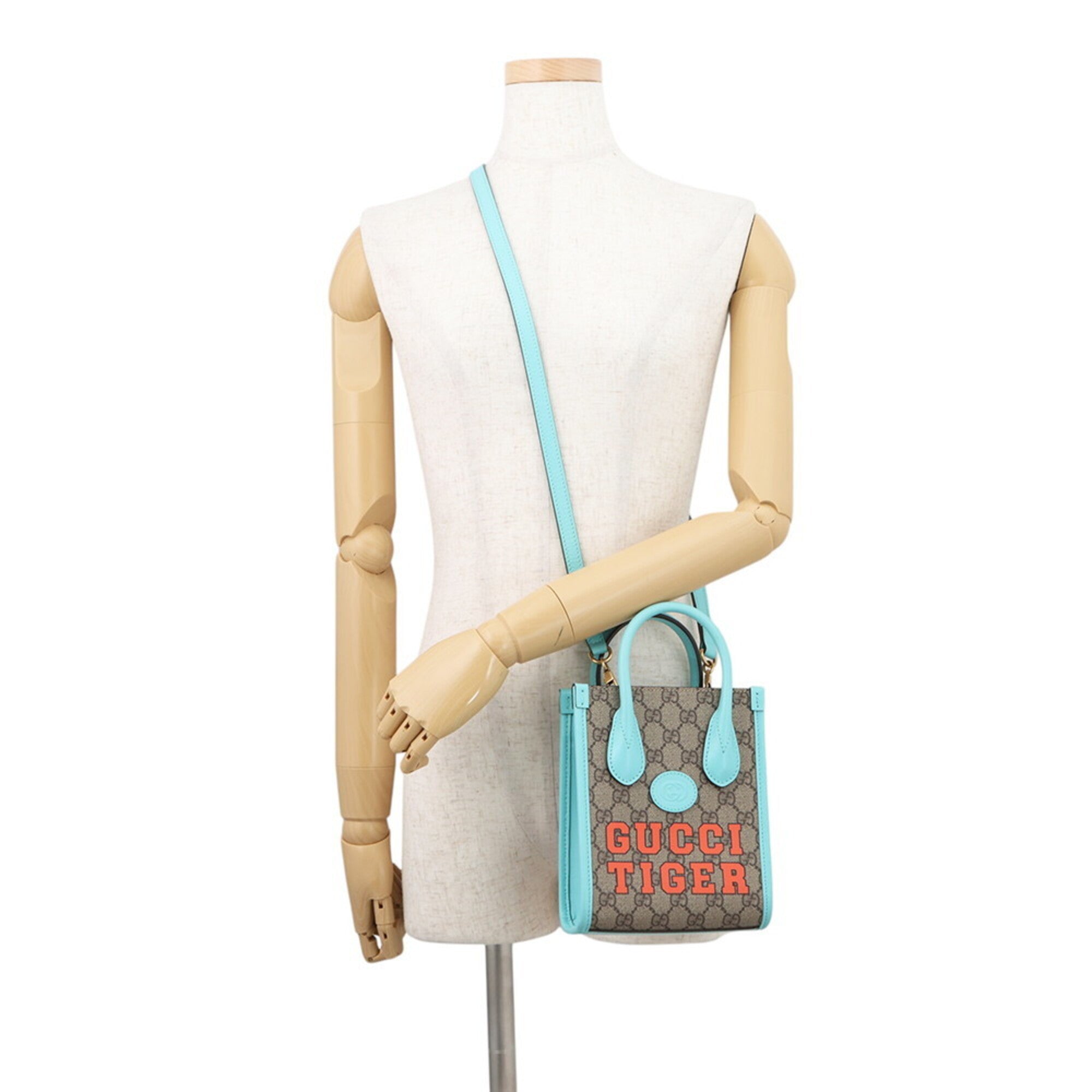 Gucci Beige Light Blue Orange Gg Supreme Leather Handbag Shoulder Bag (Pre-Owned)