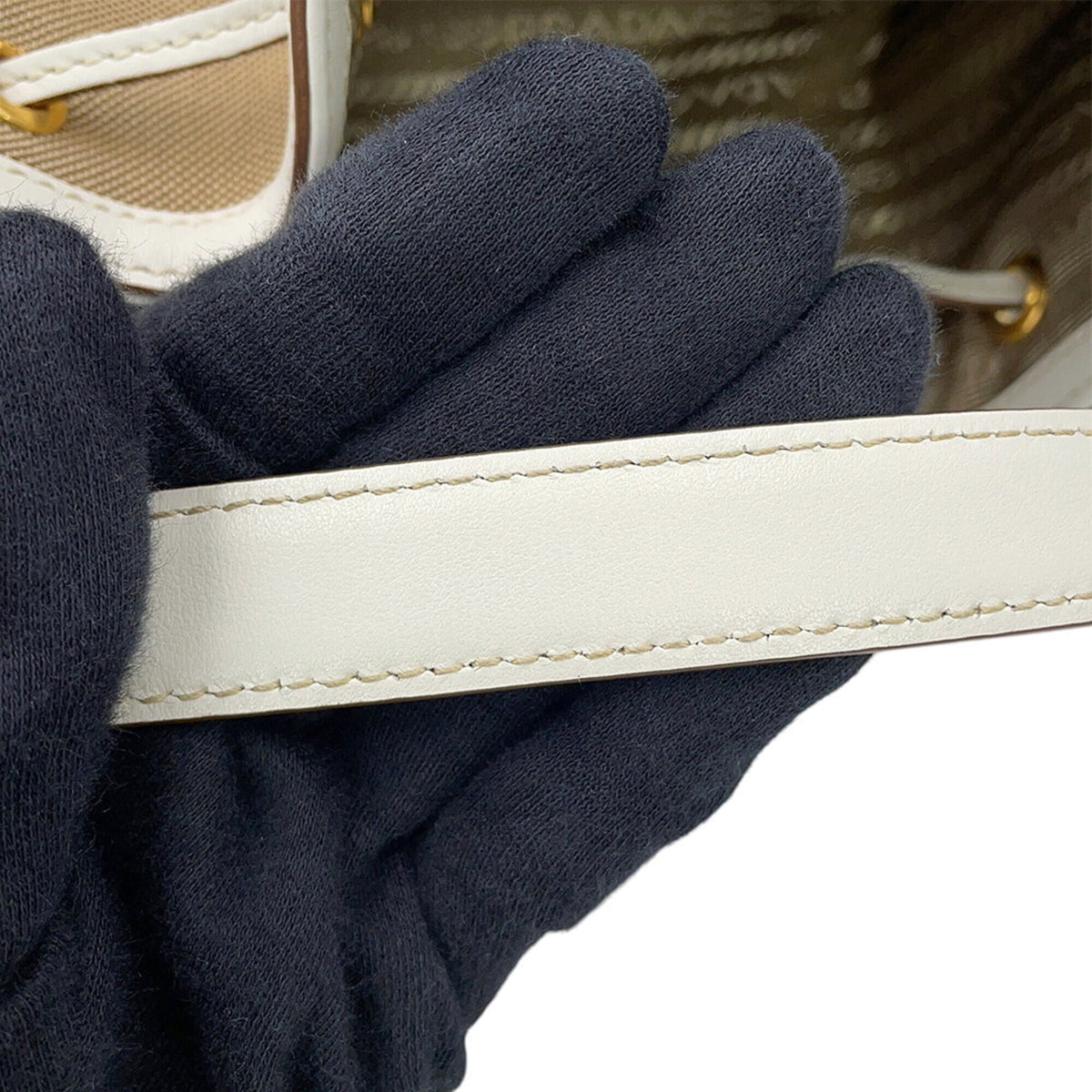 Prada Brown White Canvas Leather Handbag (Pre-Owned)