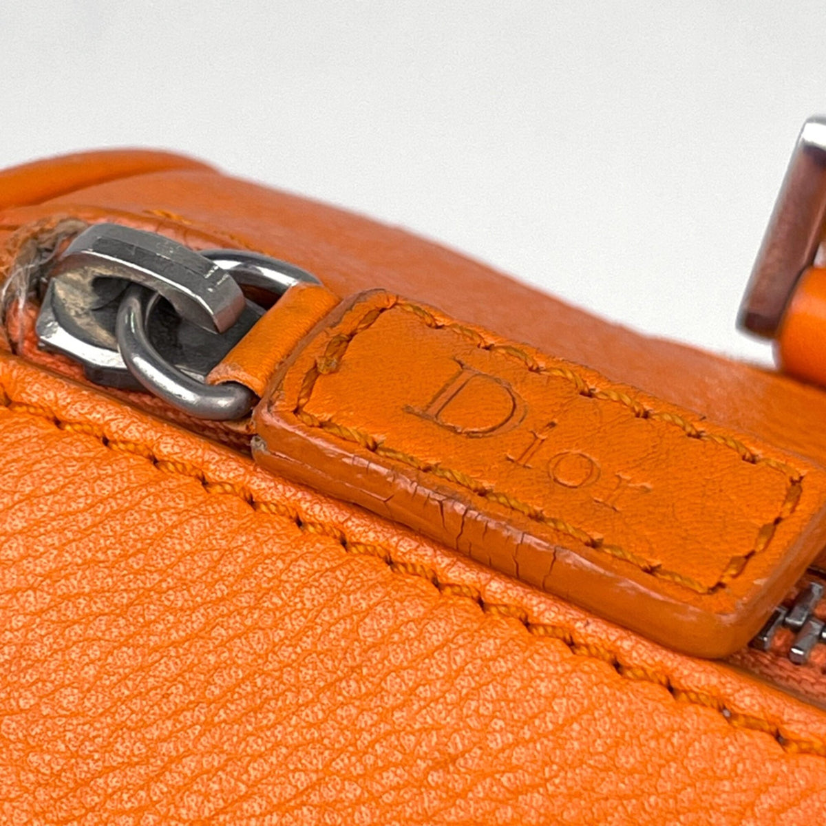 Christian Dior Beige Orange Canvas Leather Handbag (Pre-Owned)