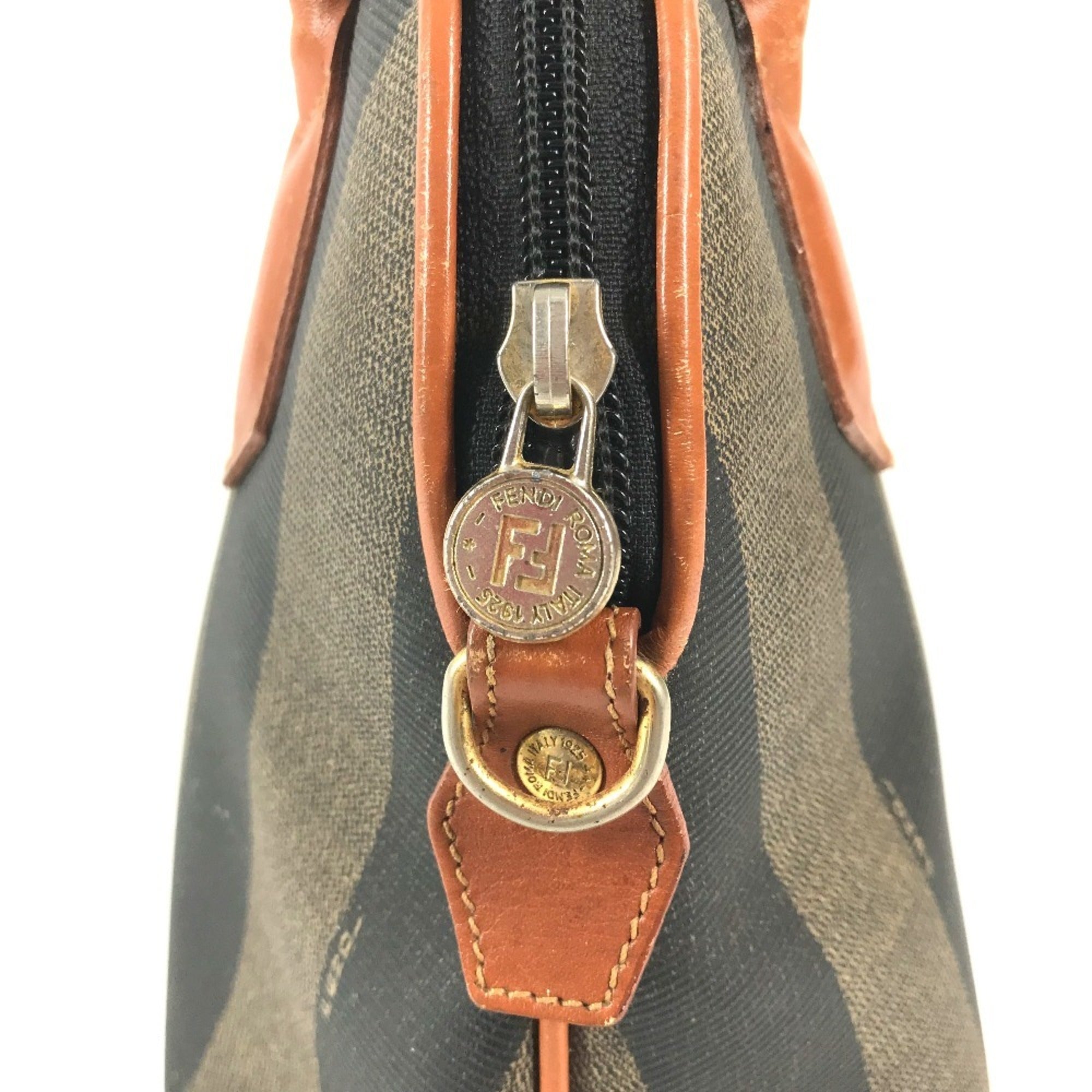 Fendi Pequin Brown Khaki Pvc Leather Handbag (Pre-Owned)