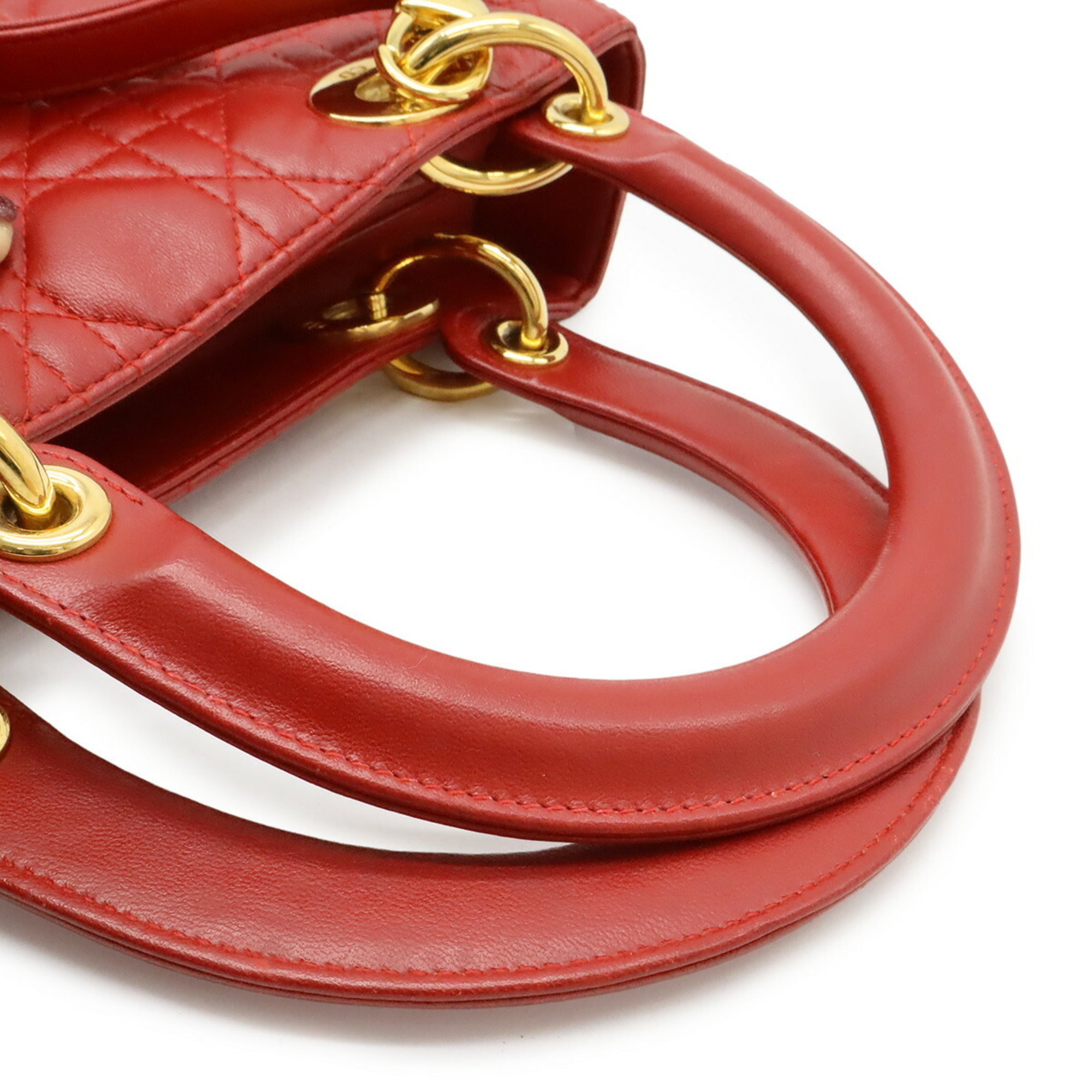 Christian Dior Red Color Leather Handbag Tote Bag (Pre-Owned)
