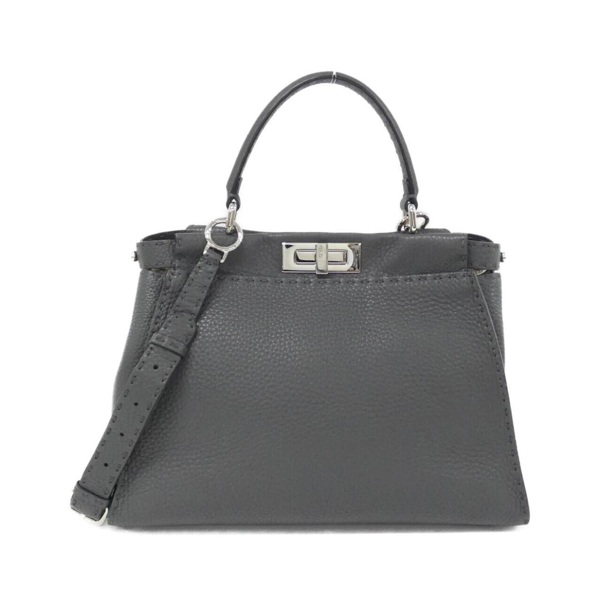Fendi Dark Gray Gray Leather Handbag (Pre-Owned)