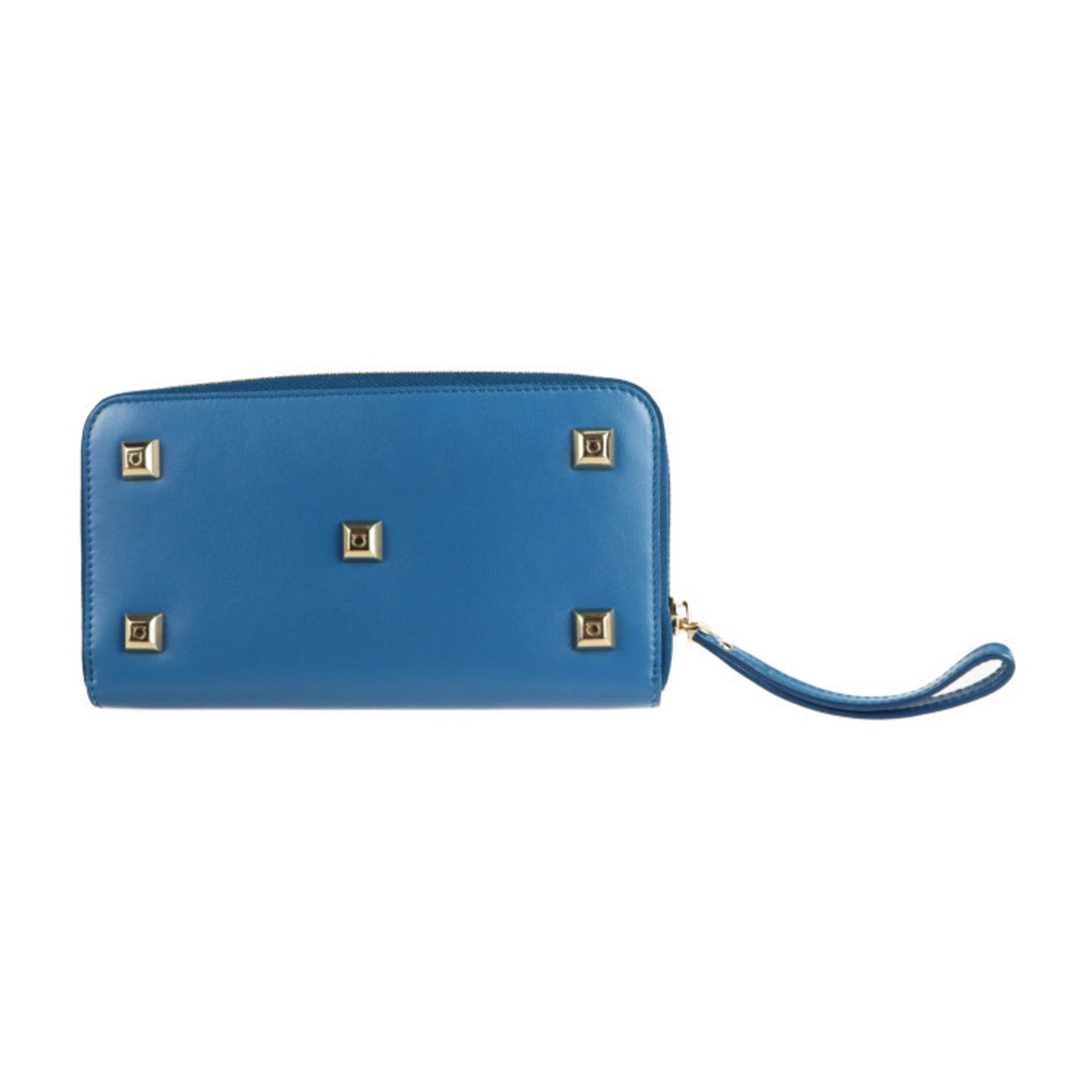 Salvatore Ferragamo Gancini Blue Leather Long Wallet (Bi-Fold) (Pre-Owned)