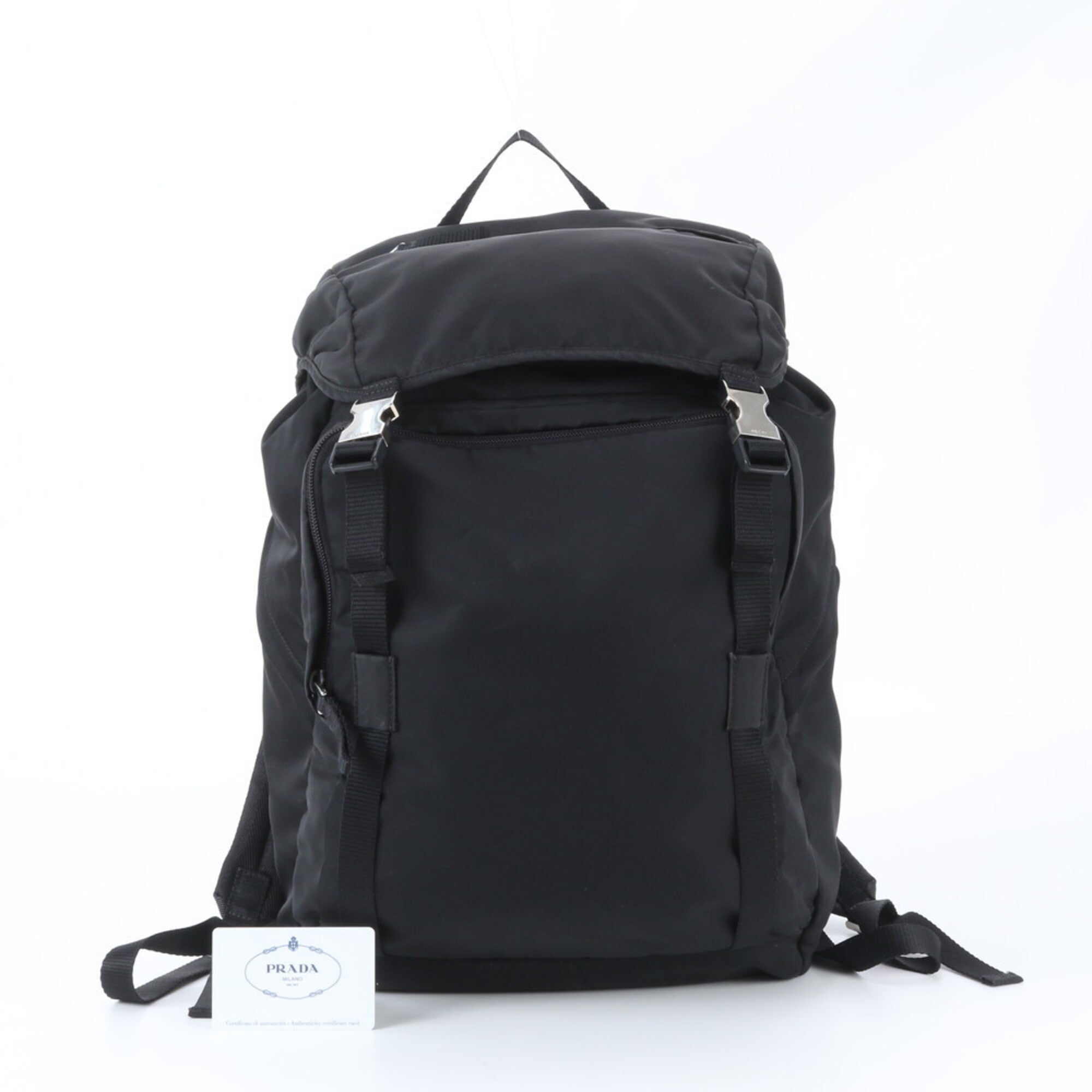 Prada Black Nylon Leather Backpack Handbag (Pre-Owned)