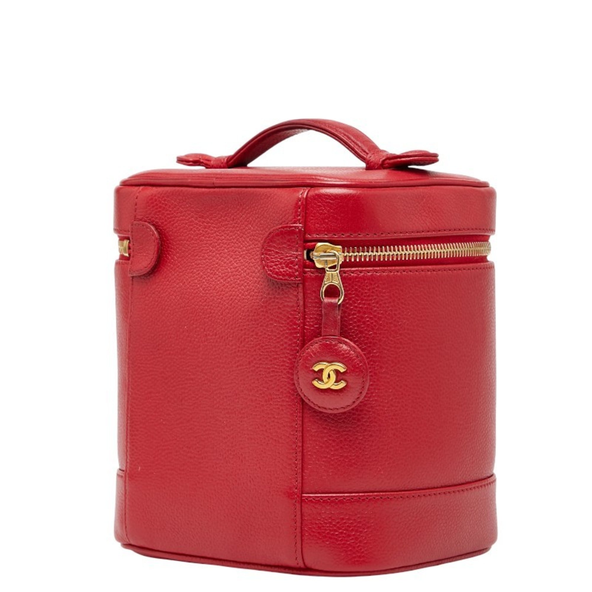 Chanel Red Color Grained Calfskin Handbag Vanity Bag (Pre-Owned)