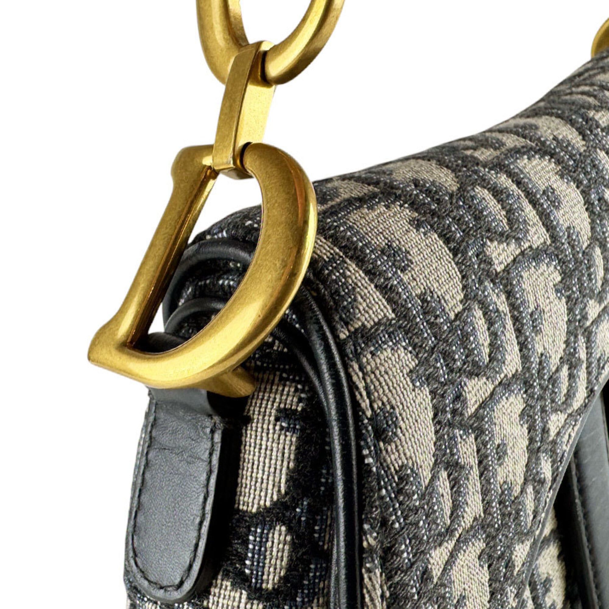 Christian Dior Navy Canvas Leather Handbag Saddle Bag (Pre-Owned)